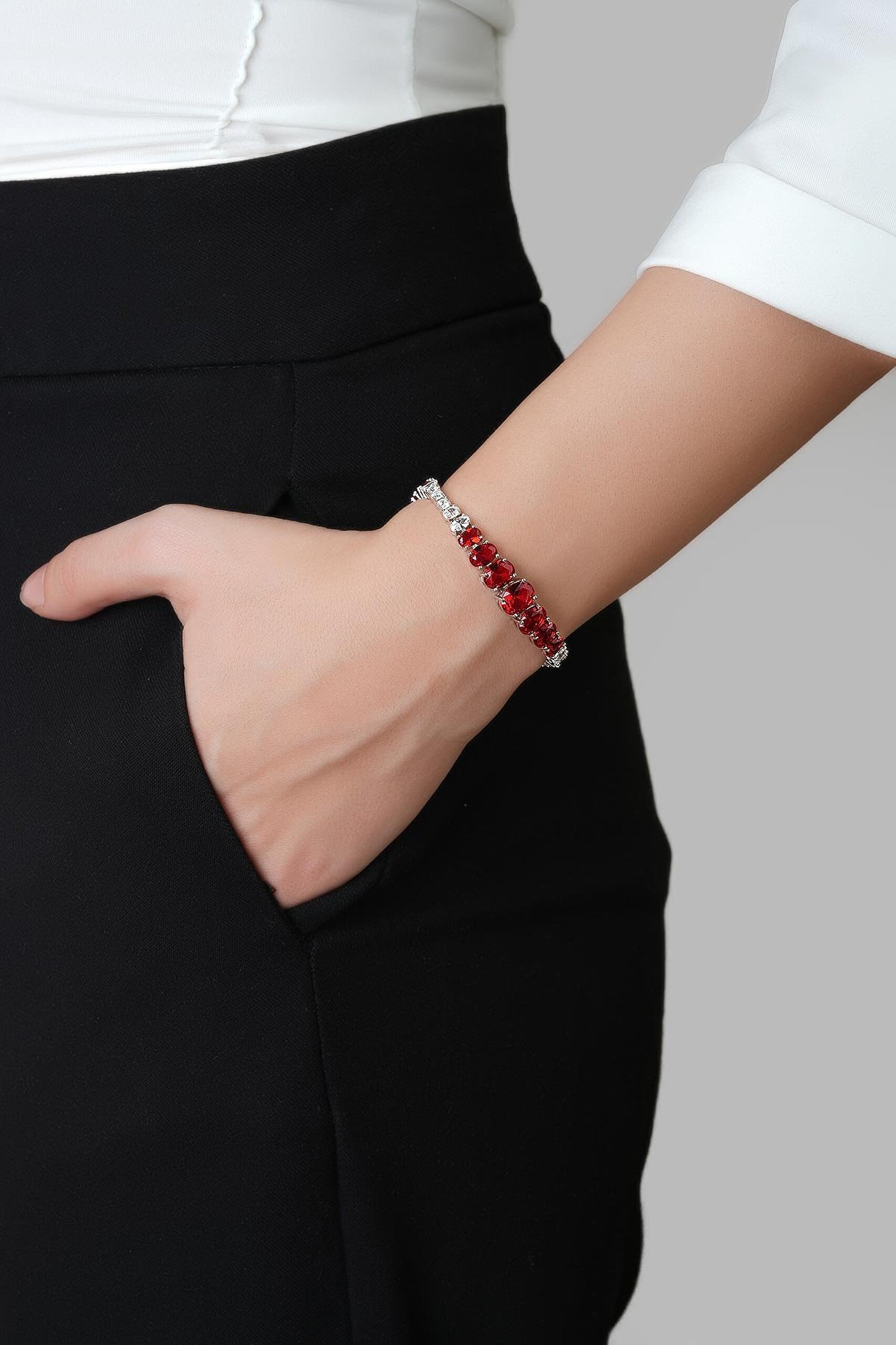 Renklerin Büyüsü 18 Ayar Beyaz Altın Kaplama 20 Cm Gümüş Bileklik - 3