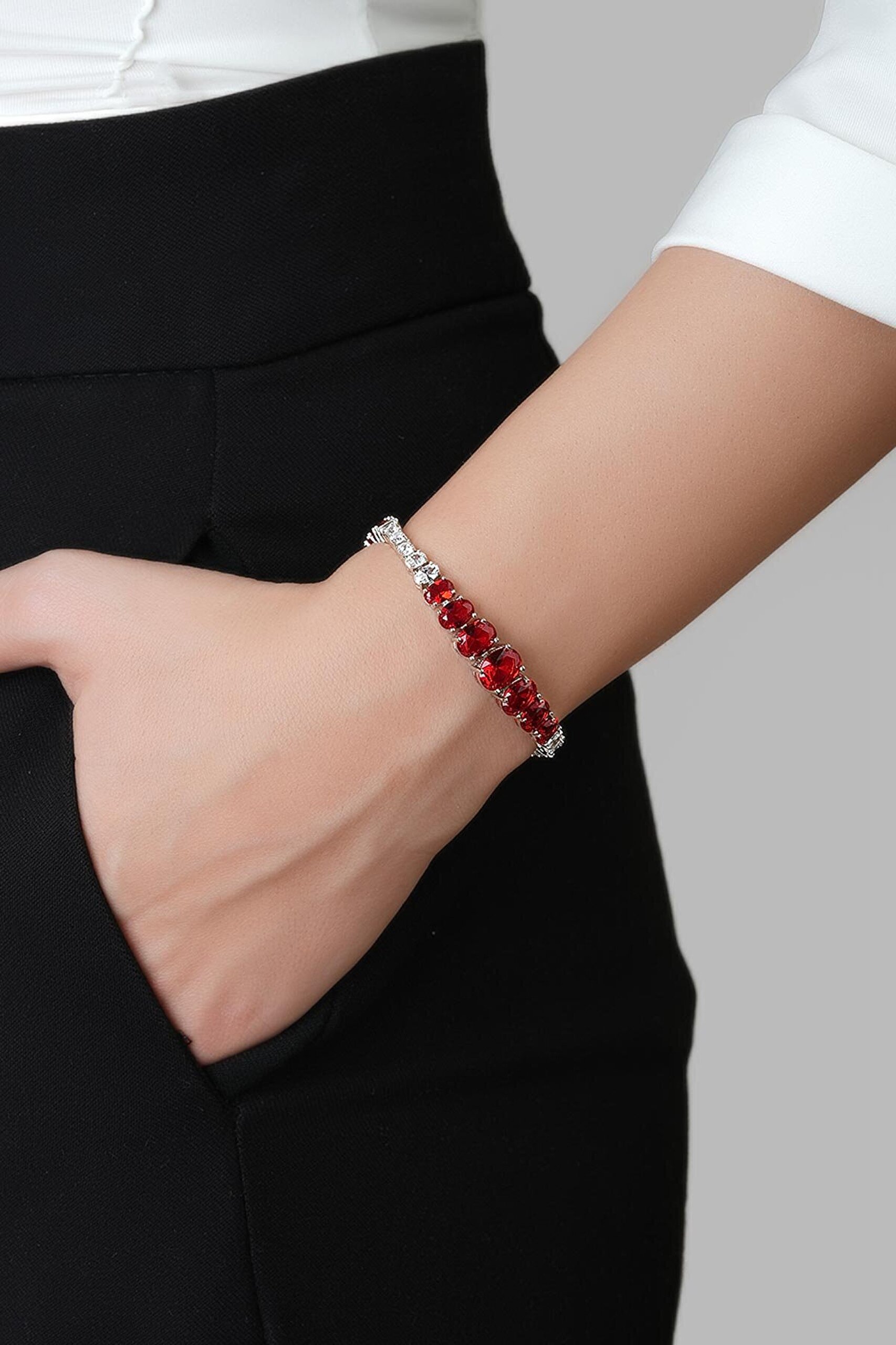 Renklerin Büyüsü 18 Ayar Beyaz Altın Kaplama 20 Cm Gümüş Bileklik - 1