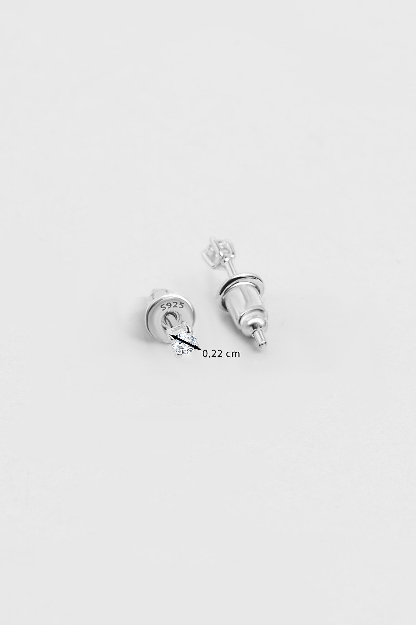 Zirkon Taşlı 2 Mm 18 Ayar Beyaz Altın Kaplama Unisex Gümüş Tektaş Küpe - 2