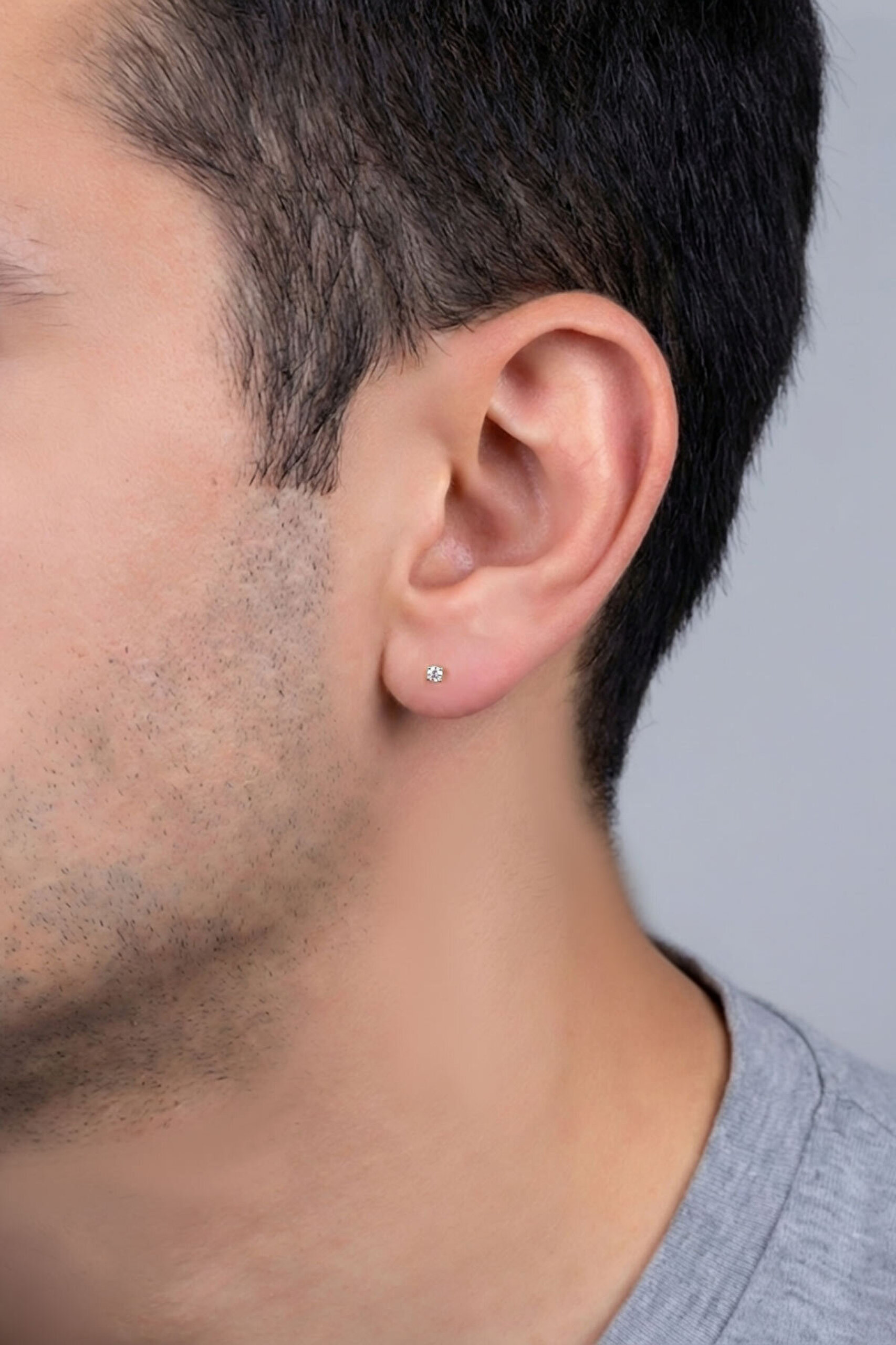 Zirkon Taşlı 2 Mm 18 Ayar Beyaz Altın Kaplama Unisex Gümüş Tektaş Küpe - 5