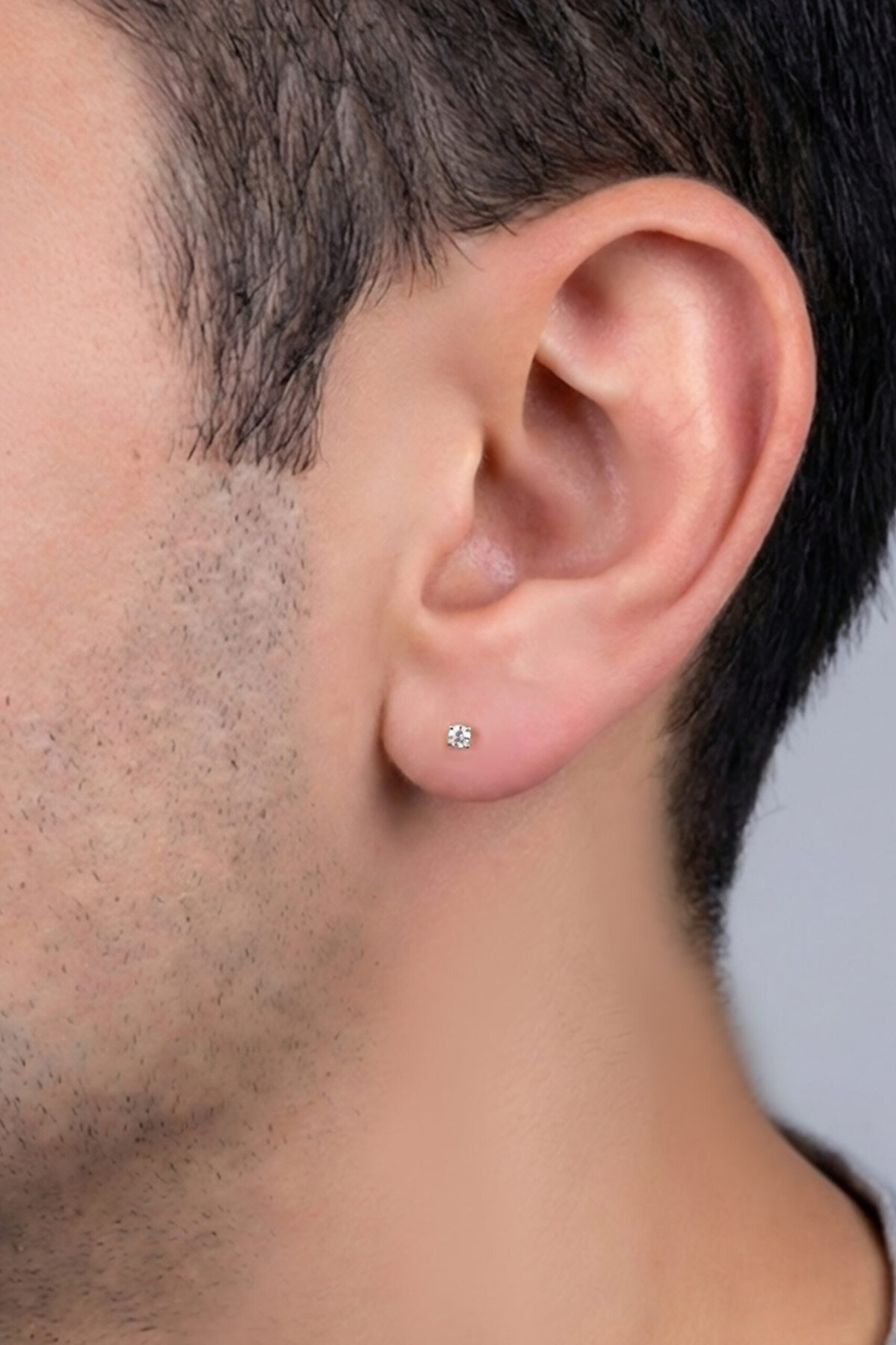 Zirkon Taşlı 2 Mm 18 Ayar Beyaz Altın Kaplama Unisex Gümüş Tektaş Küpe - 3