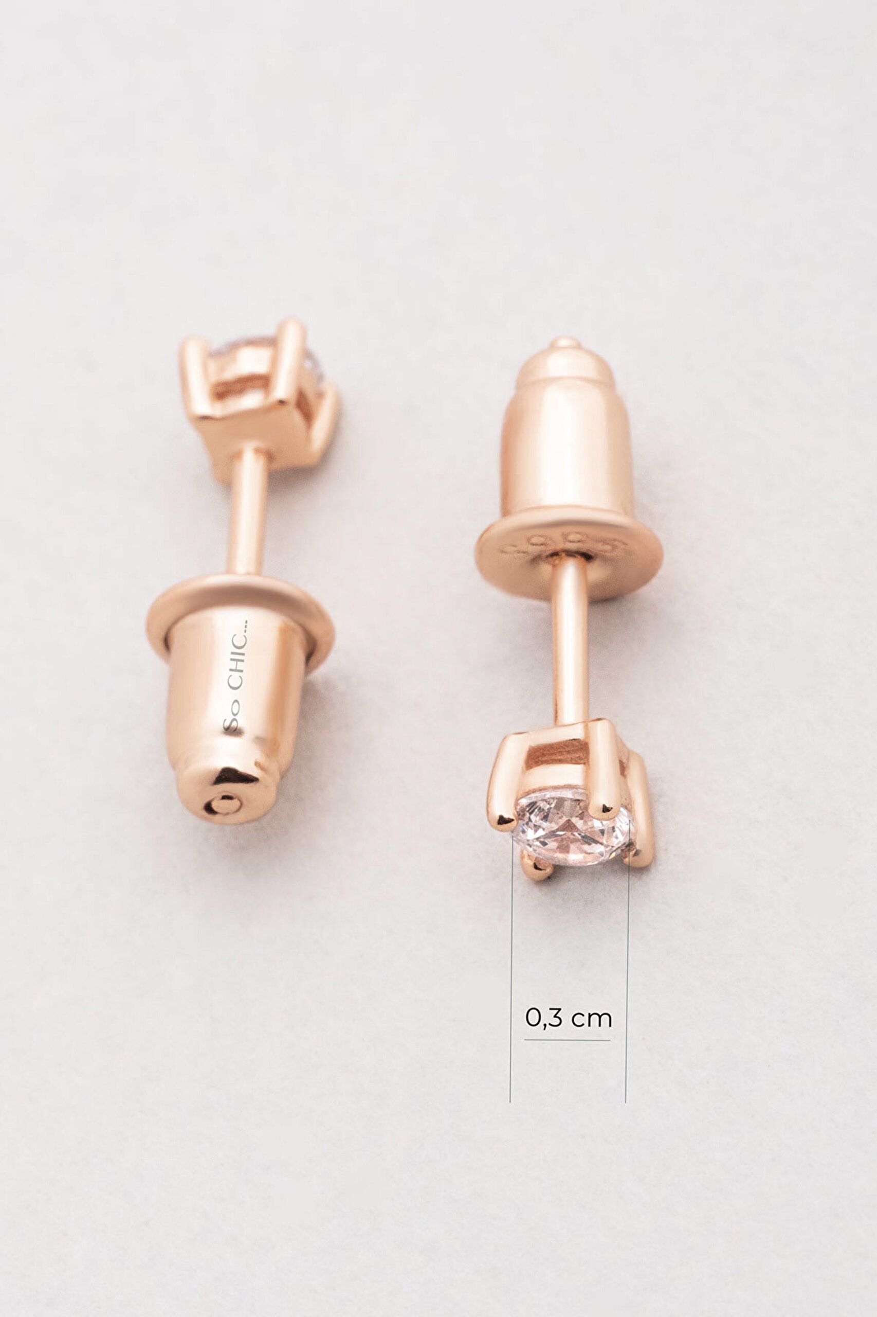 Zirkon Taşlı 3 mm 18 Ayar Rose Altın Kaplama Gümüş Tektaş Küpe - 1