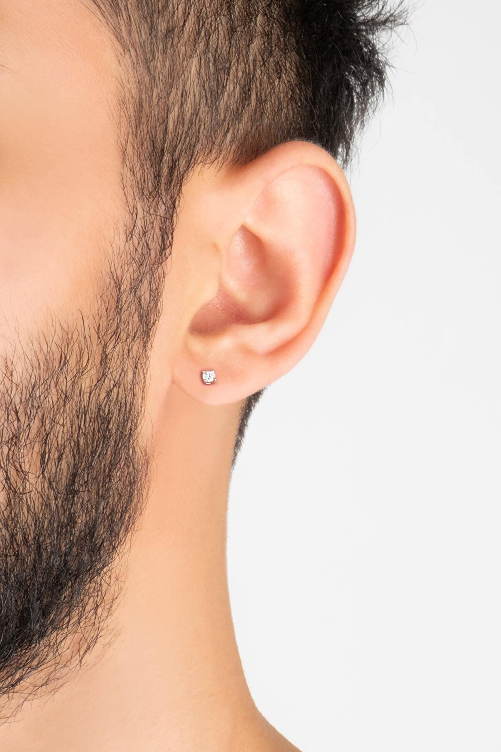 Zirkon Taşlı 3 mm 18 Ayar Beyaz Altın Kaplama Unisex Gümüş Tektaş Küpe - 3