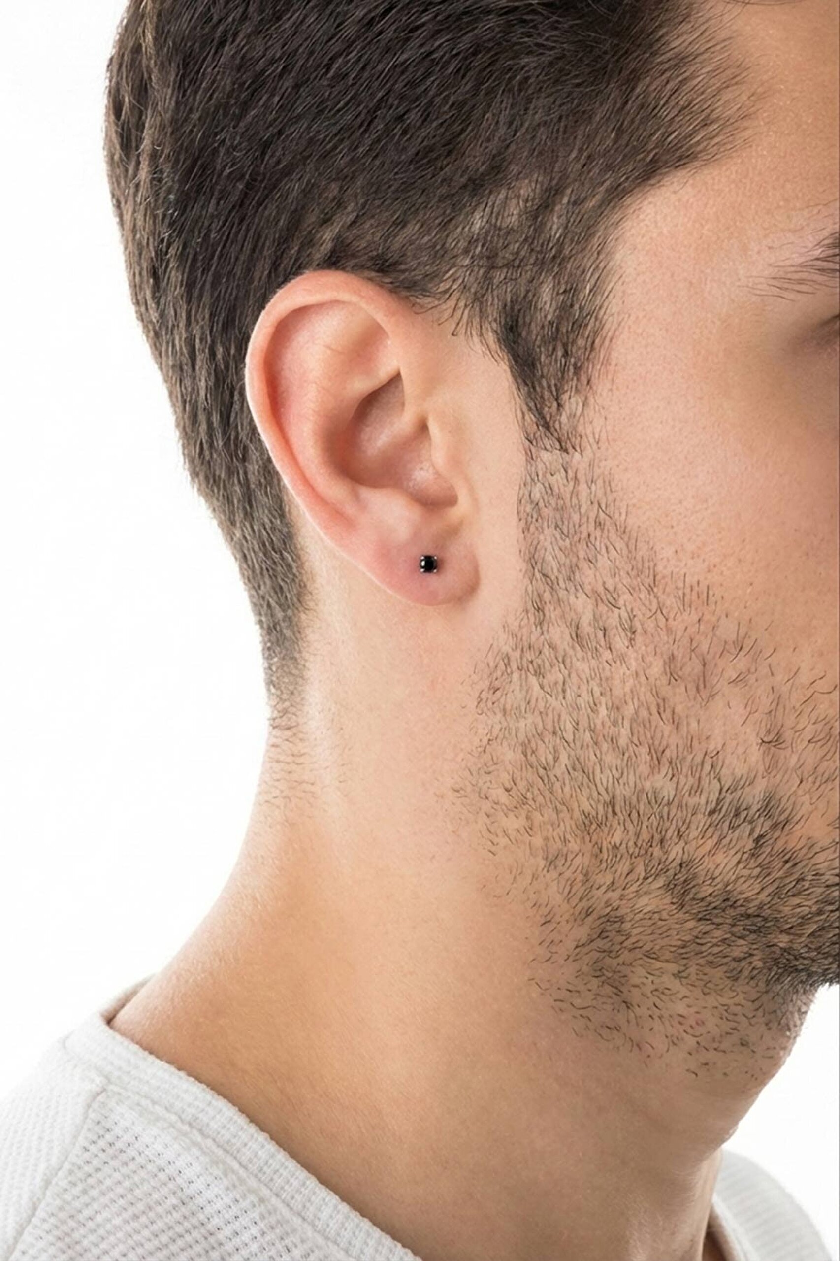 Zirkon Taşlı 3 mm 18 Ayar Beyaz Altın Kaplama Unisex Gümüş Tektaş Küpe - 4