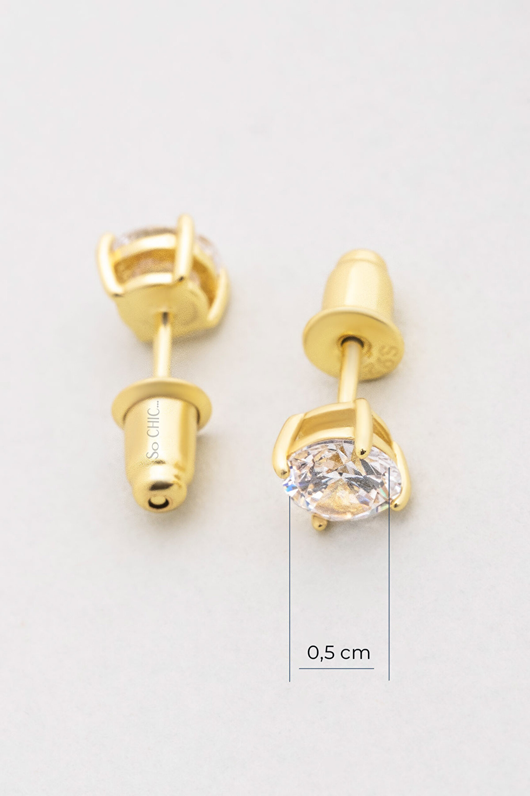 ⁠ Tektaş 5 mm 18 Ayar Sarı Kaplama Unisex Gümüş Küpe_1}