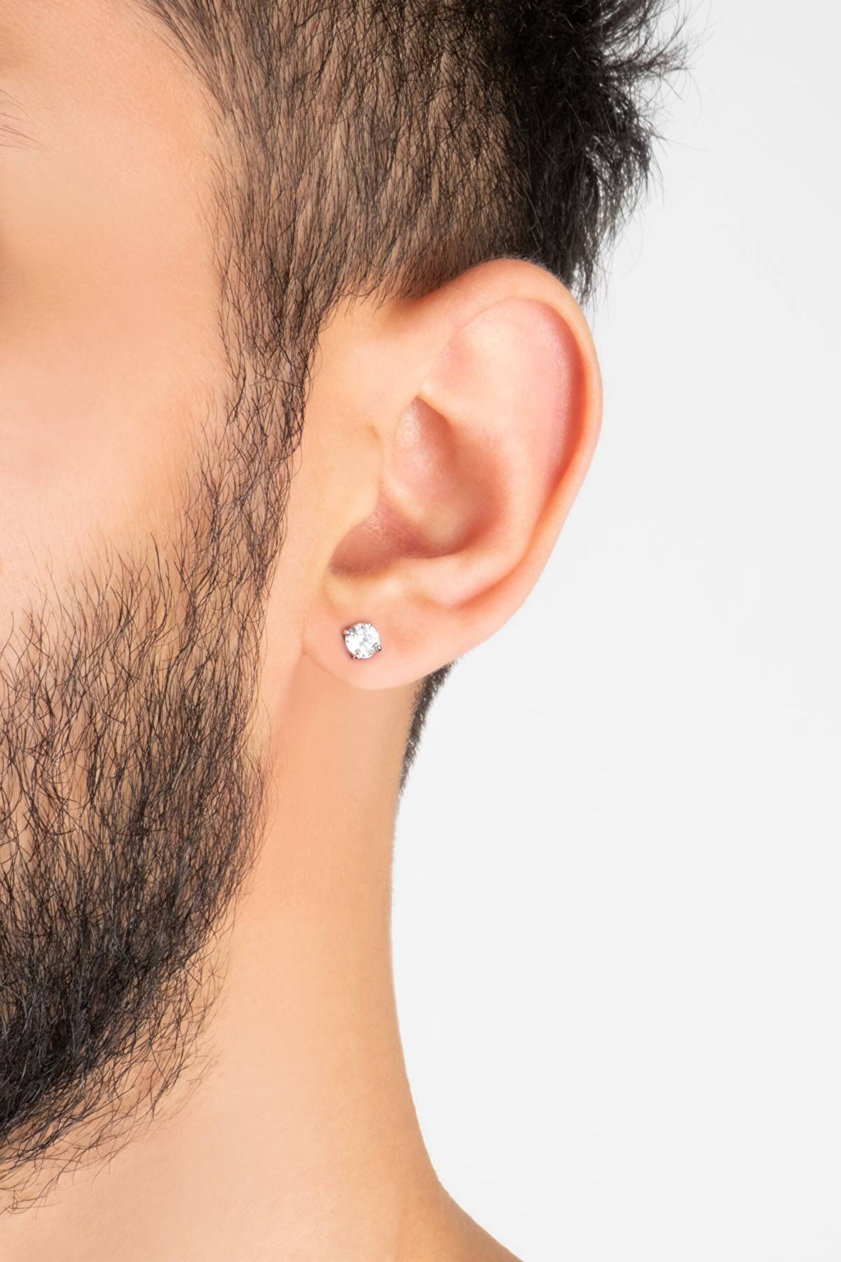 Tektaş 6 mm 18 Ayar Beyaz Altın Kaplama Unisex Gümüş Küpe - 3