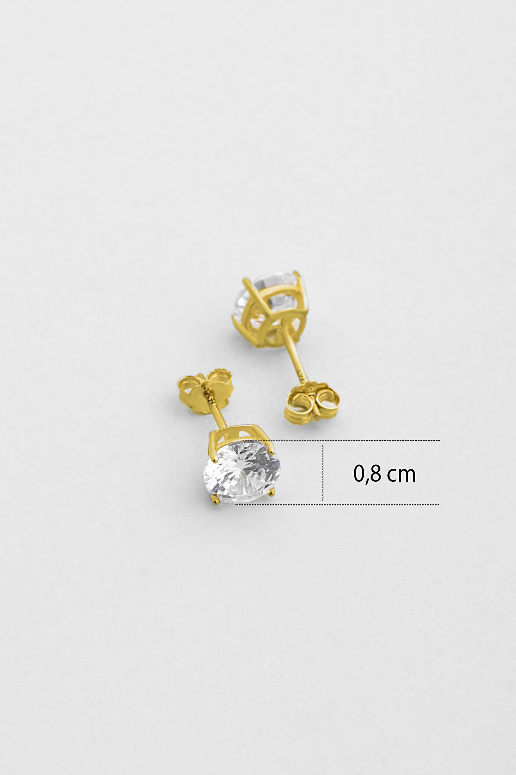 ⁠ 18 Ayar Sarı Altın Kaplama Gümüş 8 MM TekTaş Küpe_2}