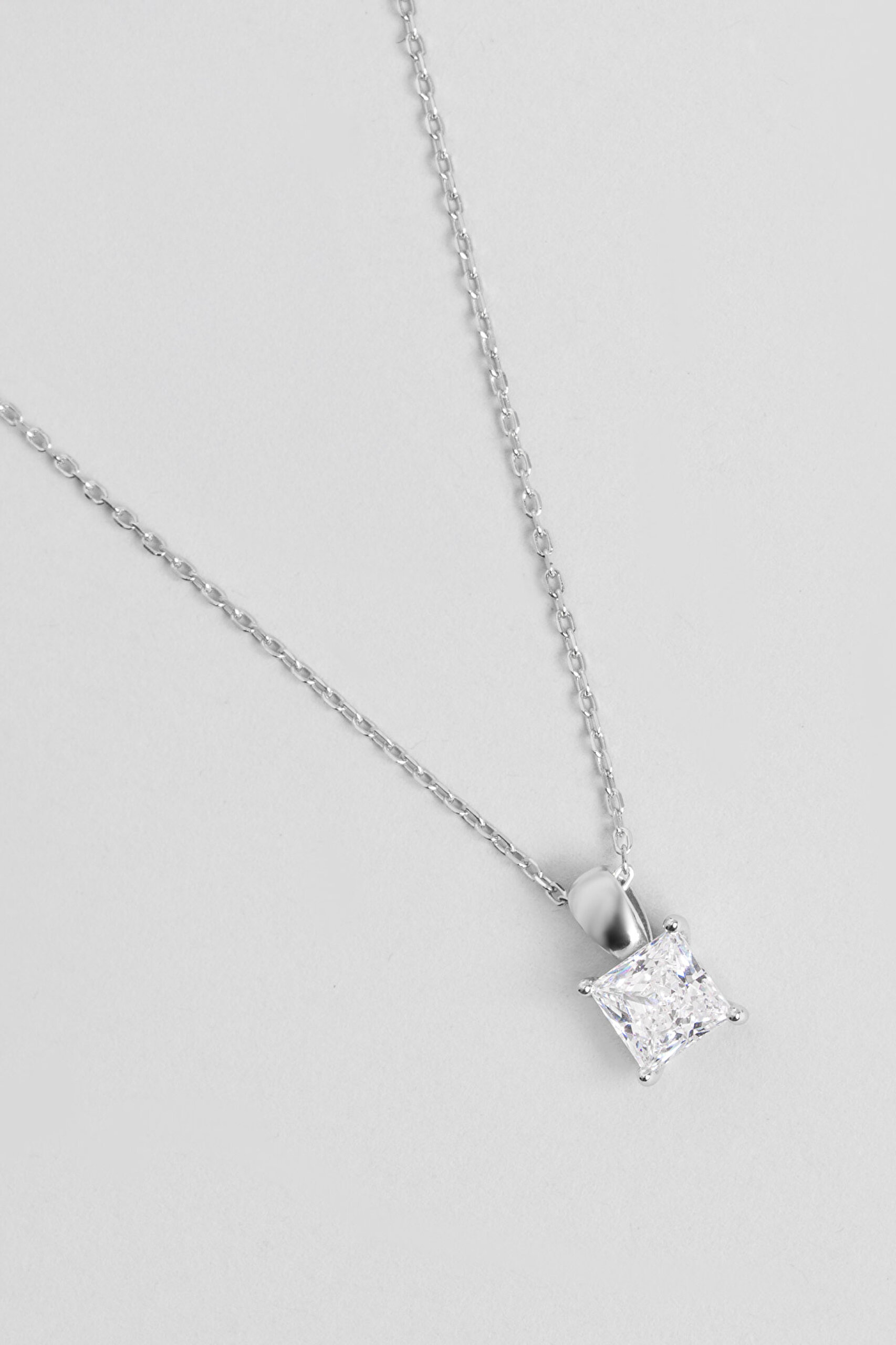 ⁠ Prenses Kesim 18 Ayar Beyaz Altın Kaplama 45 Cm Gümüş Minimal Kolye_4}