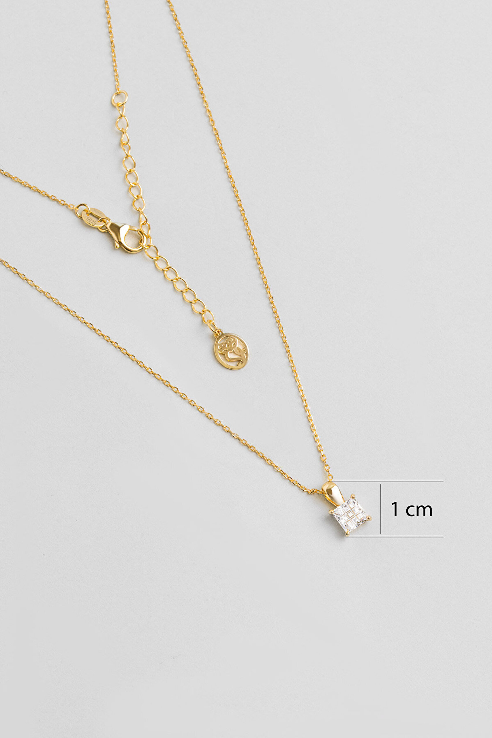 Kare Kesim 18 Ayar Sarı Altın Kaplama 43 Cm Gümüş Minimal Kolye - 2