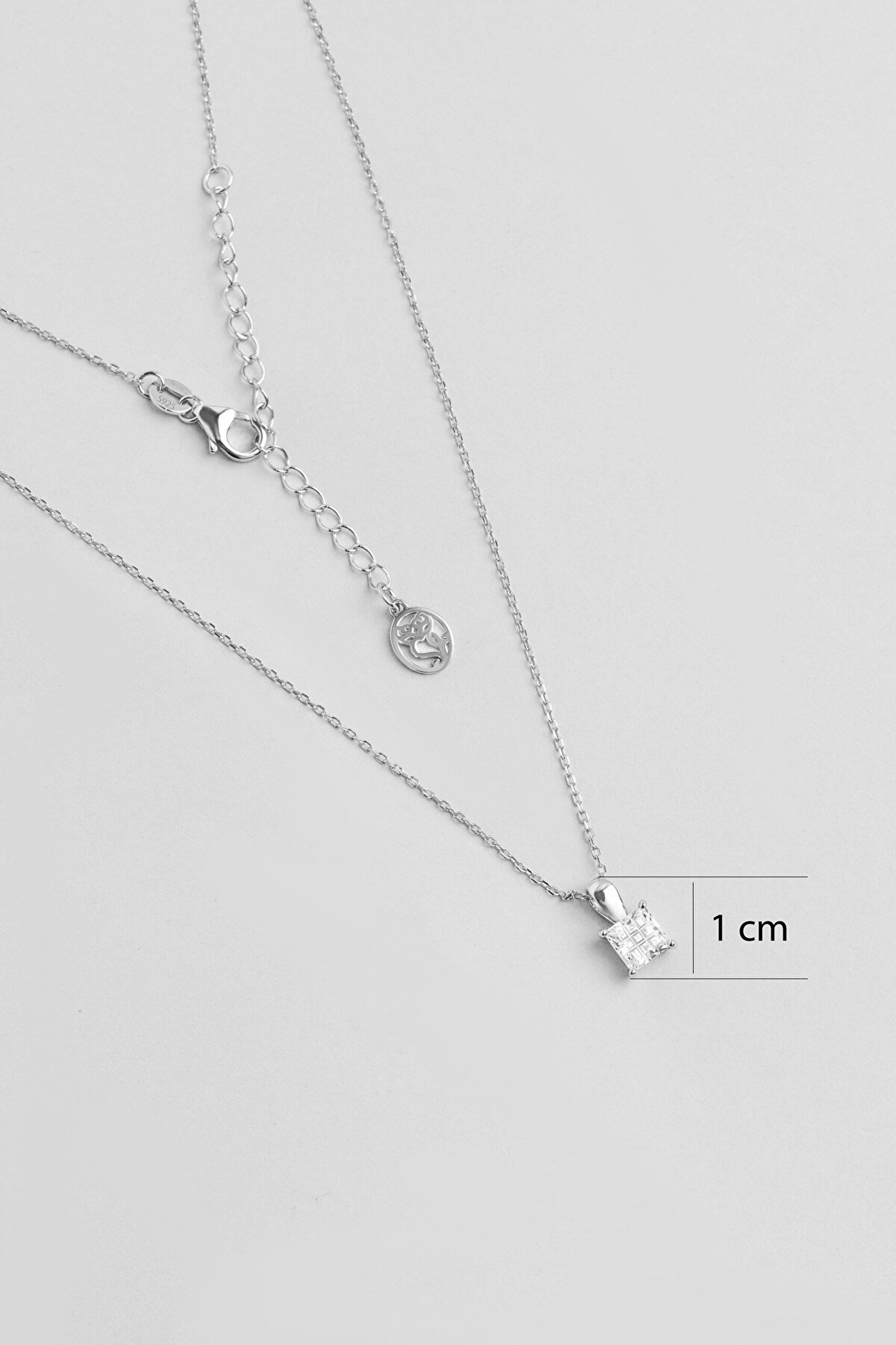 Kare Kesim 18 Ayar Beyaz Altın Kaplama 43 Cm Gümüş Minimal Kolye - 2