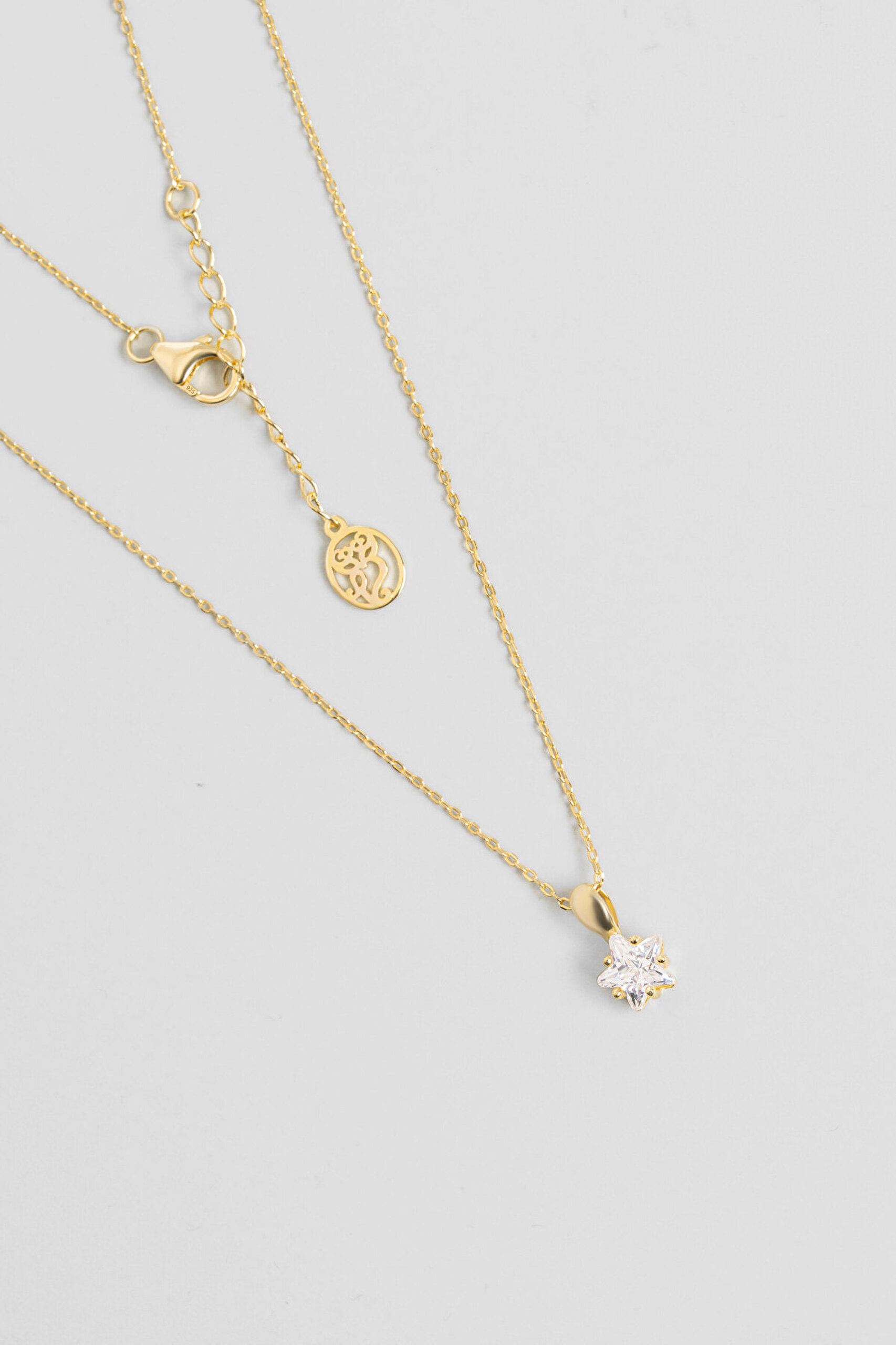 Minimal Yıldız Taşlı 18 Ayar Sarı Altın Kaplama 45 Cm Gümüş Kolye - 0