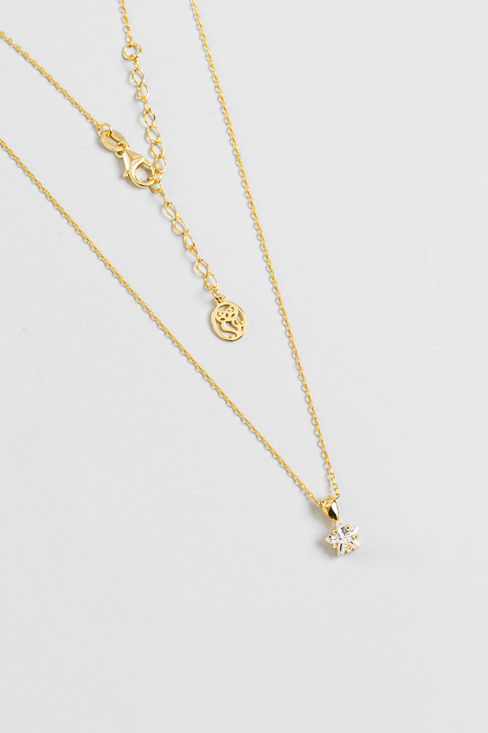 Minimal Yıldız Taşlı 18 Ayar Sarı Altın Kaplama 45 Cm Gümüş Kolye - 0