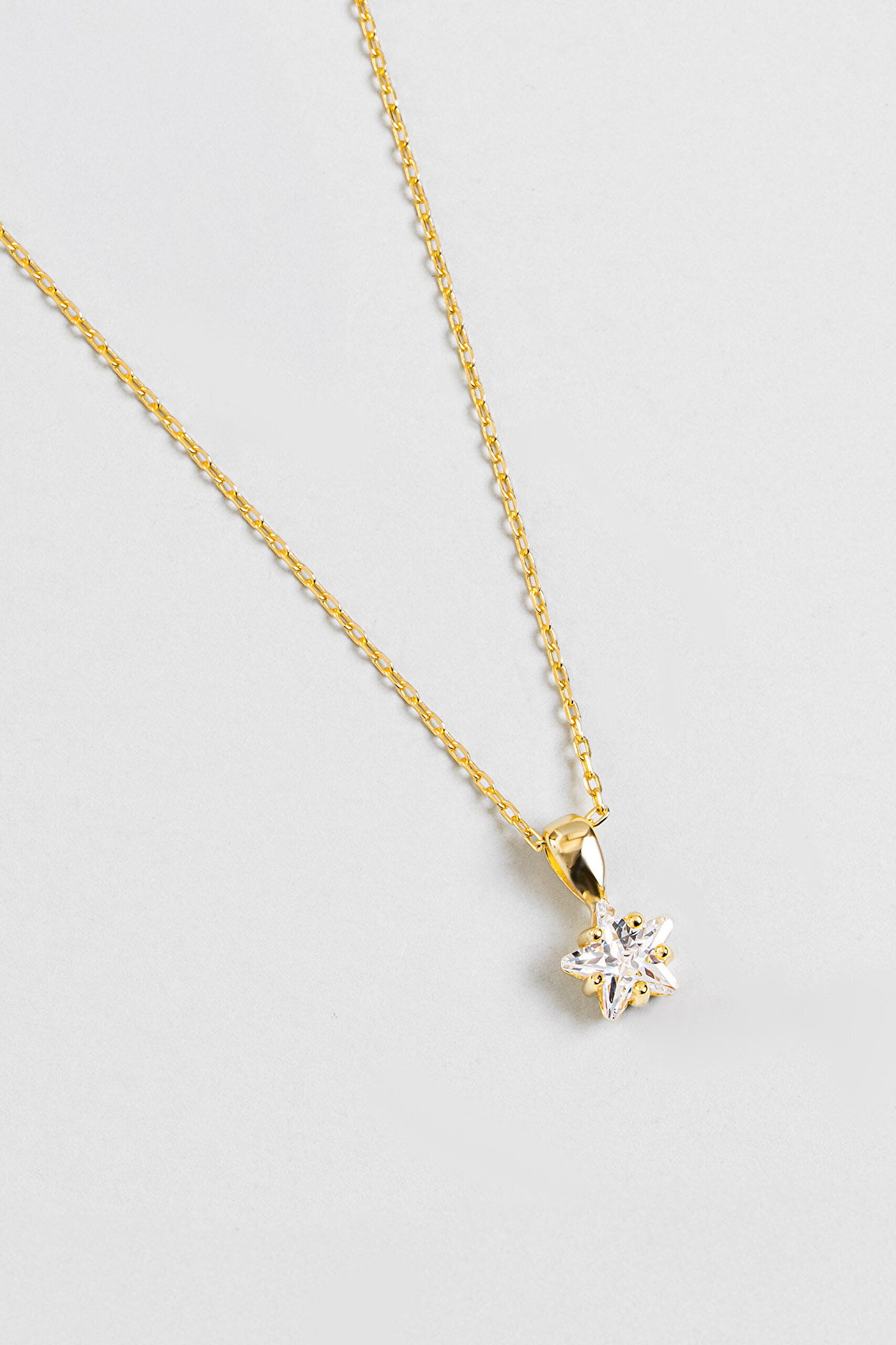 Minimal Yıldız Taşlı 18 Ayar Sarı Altın Kaplama 45 Cm Gümüş Kolye - 4