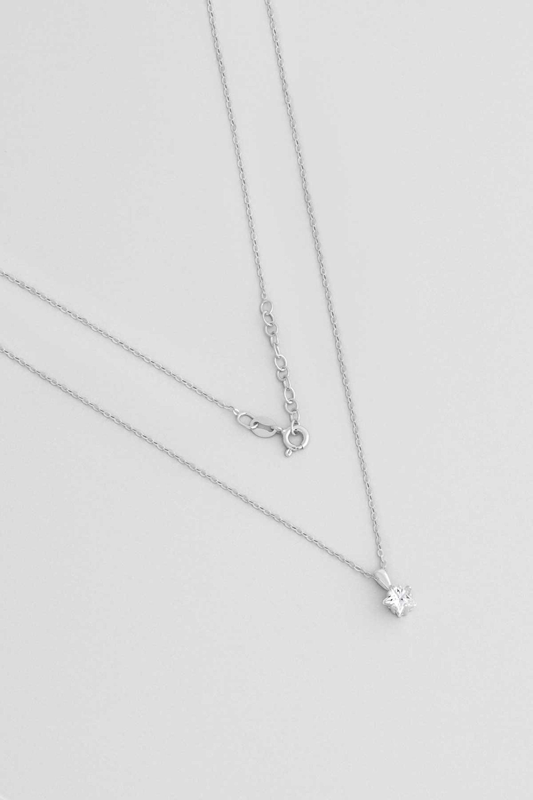 ⁠ Minimal Yıldız Taşlı 18 Ayar Beyaz Altın Kaplama 45 Cm Gümüş Kolye_0}