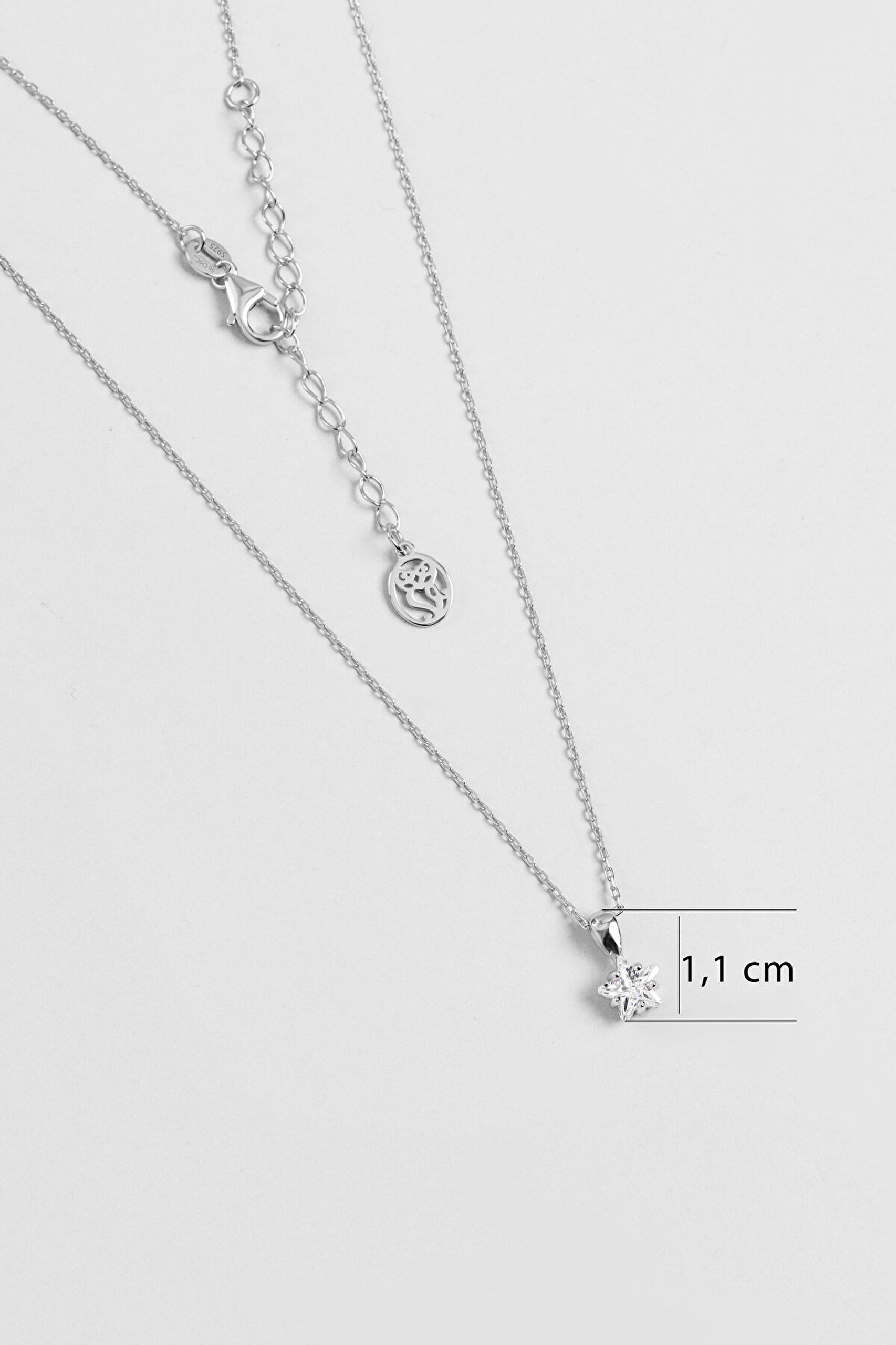 Minimal Yıldız Taşlı 18 Ayar Beyaz Altın Kaplama 45 Cm Gümüş Kolye - 2
