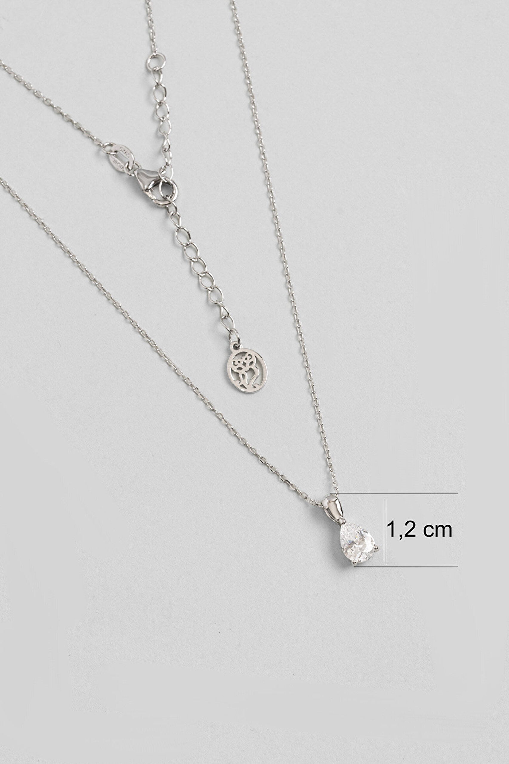 Damla Kesim Beyaz Altın Kaplama 45 Cm Gümüş Tektaş Kolye - 2