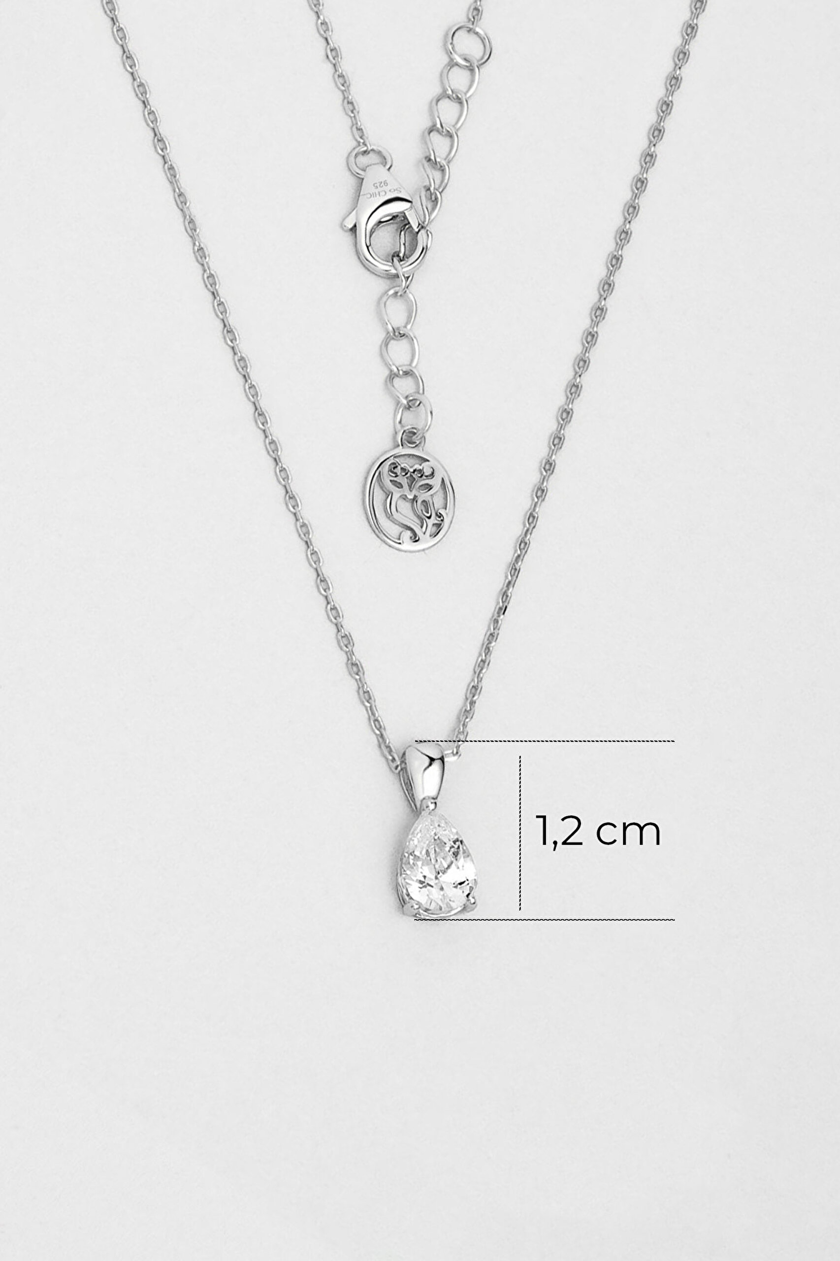 ⁠ Beyaz Altın Kaplama Gümüş 42 Cm Damla Kesim Tektaş Kolye_2}