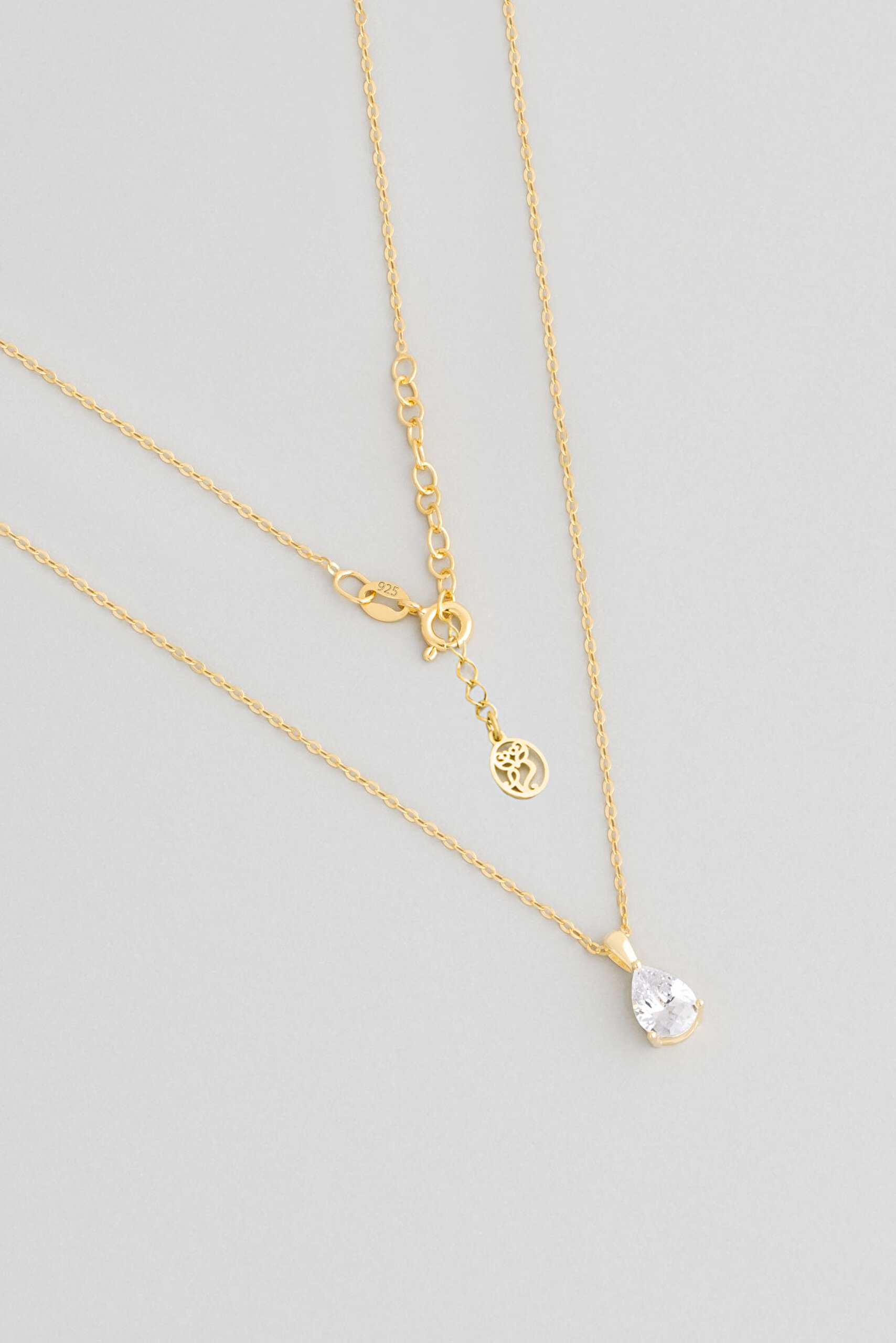 ⁠ Damla Taşlı 18 Ayar Sarı Altın Kaplama 42 Cm Gümüş Kolye_0}