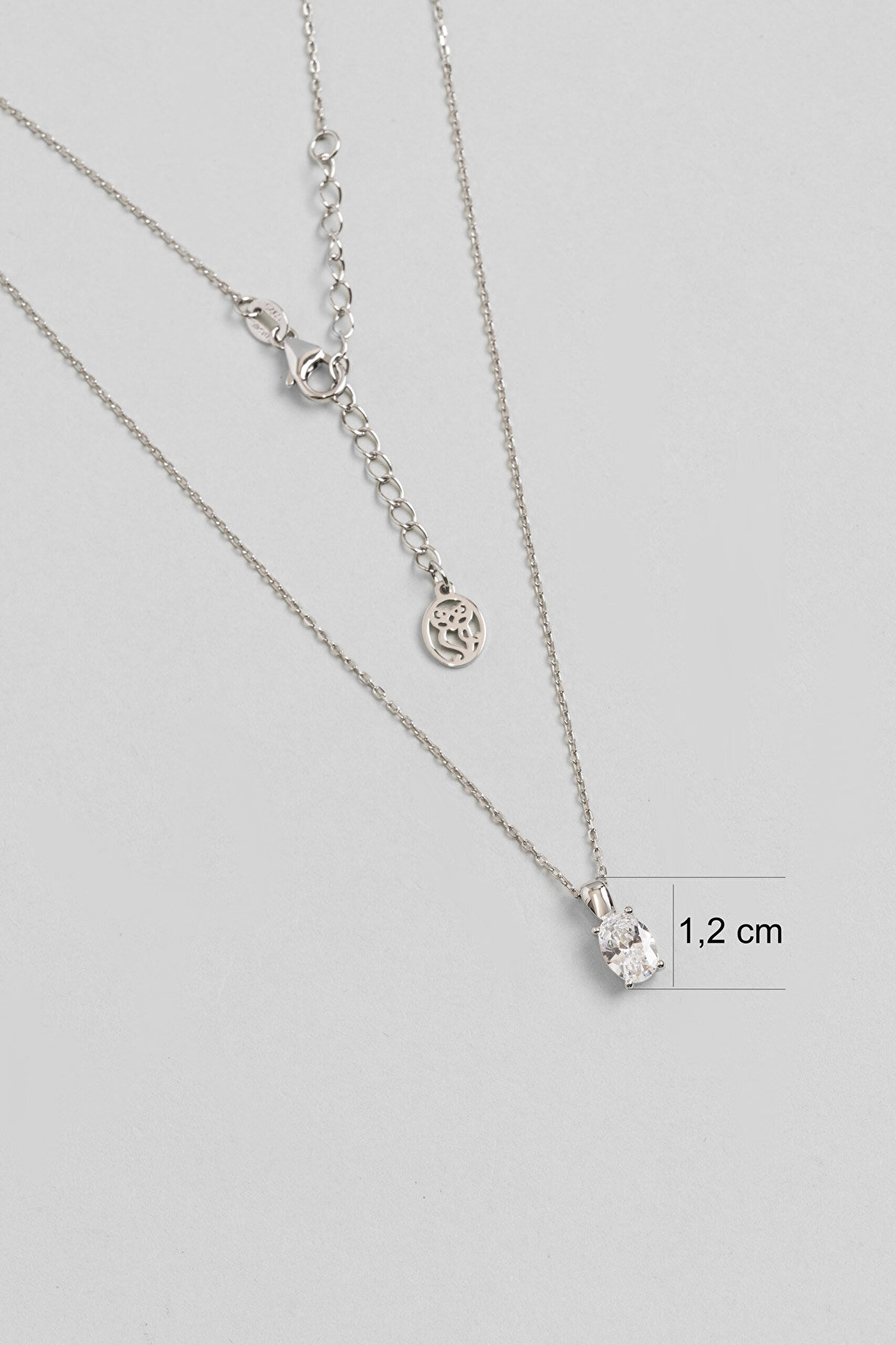 Oval Kesim 18 Ayar Beyaz Altın Kaplama 45 Cm Gümüş Kolye - 2