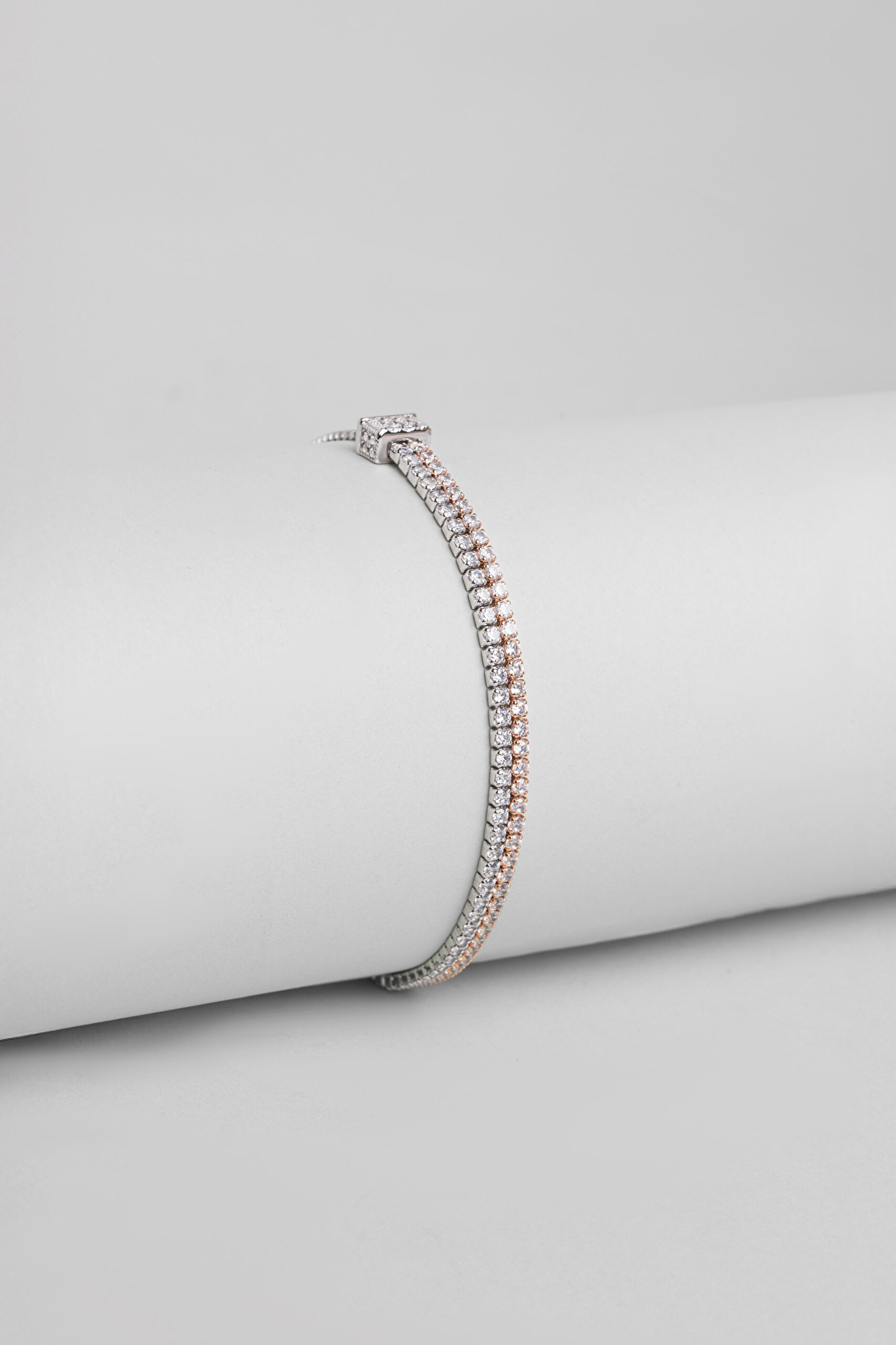 ⁠ Çift Sıra Su Yolu 18 Ayar Mix Altın Kaplama Gümüş Ayarlanabilir Bileklik_0}