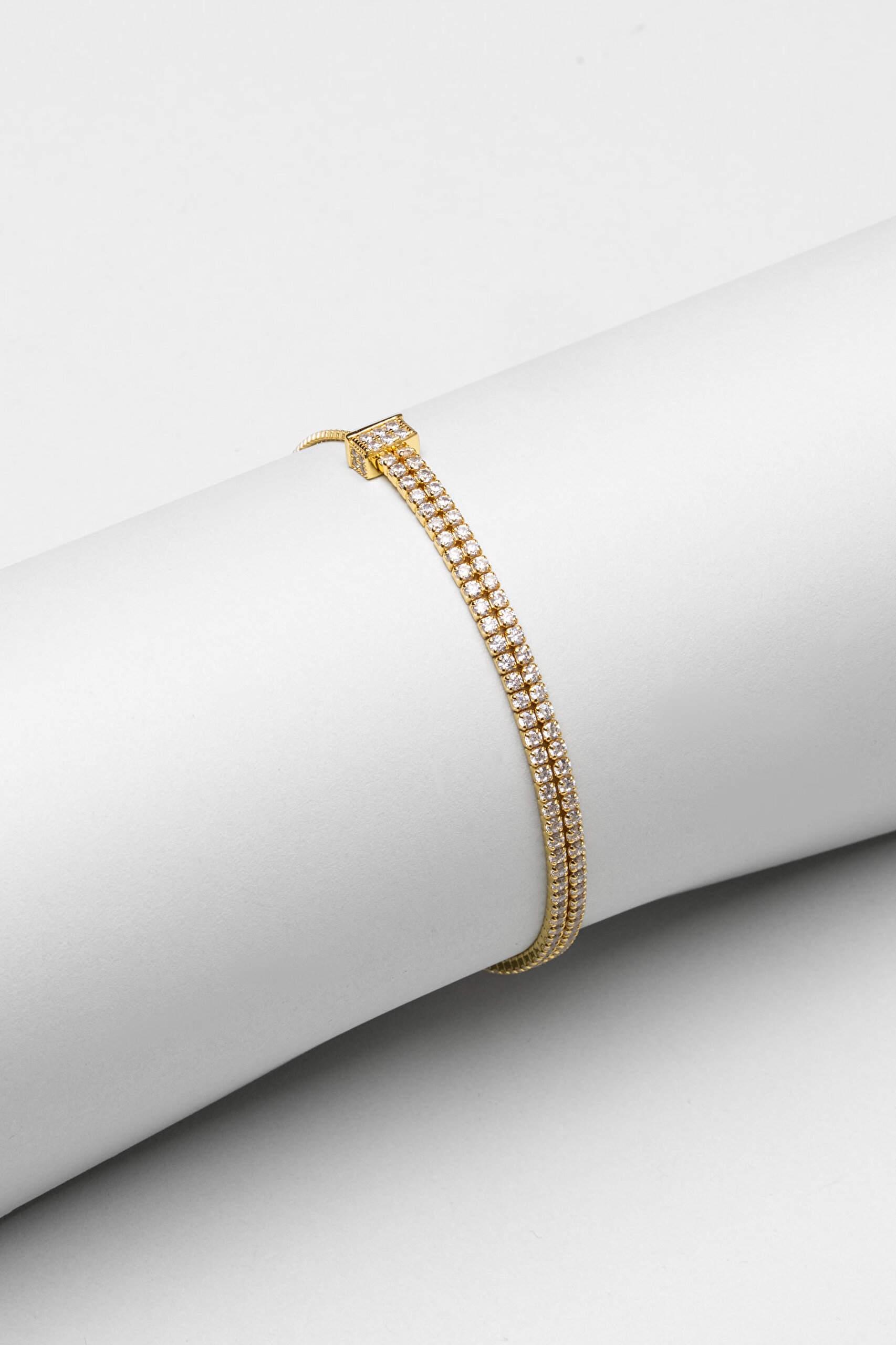 ⁠ Çift Sıra Su Yolu 18 Ayar Sarı Altın Kaplama Gümüş Ayarlanabilir Bileklik_0}