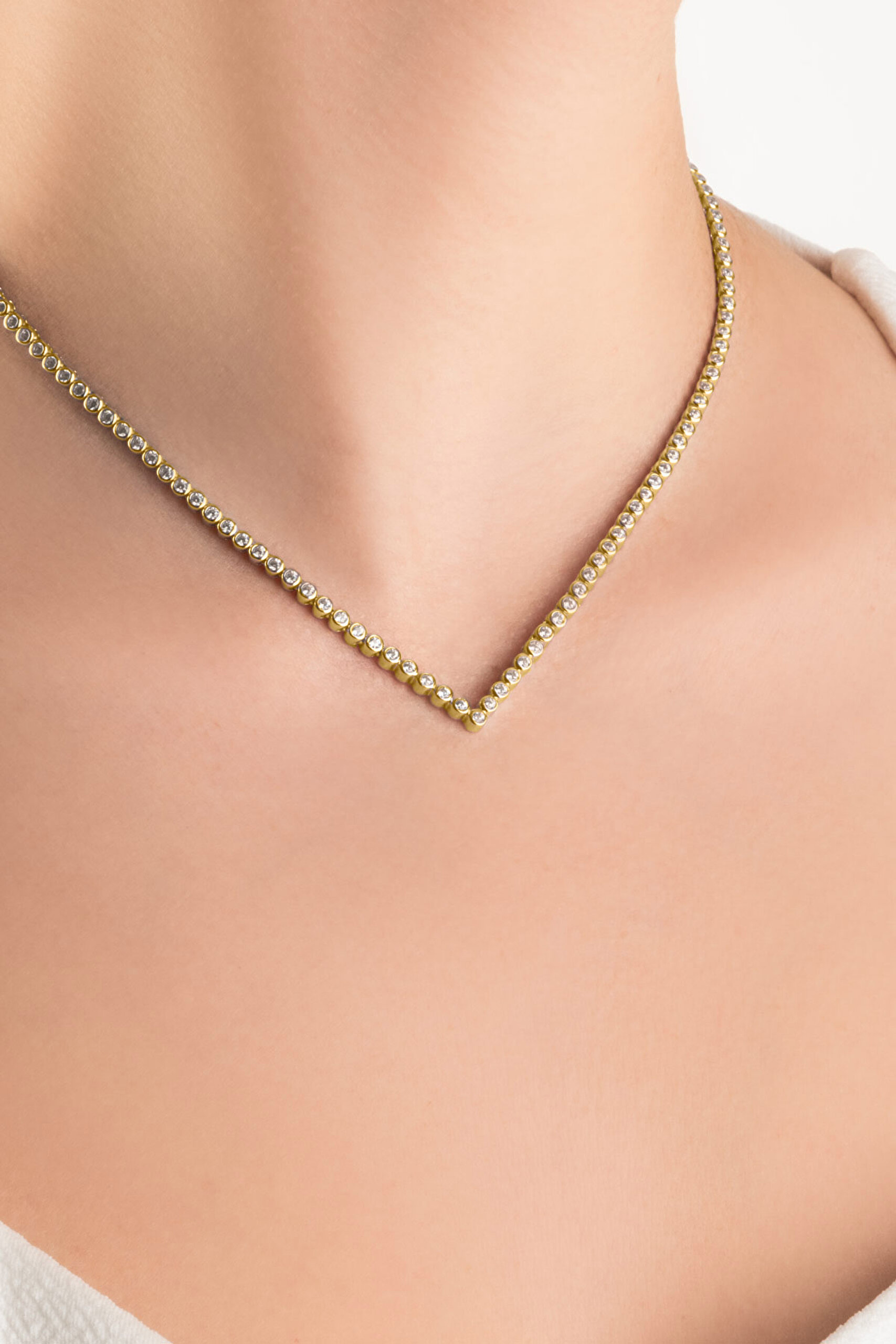 ⁠ Klasik 18 Ayar Sarı Altın Kaplama Gümüş Su Yolu Gerdanlık_0}