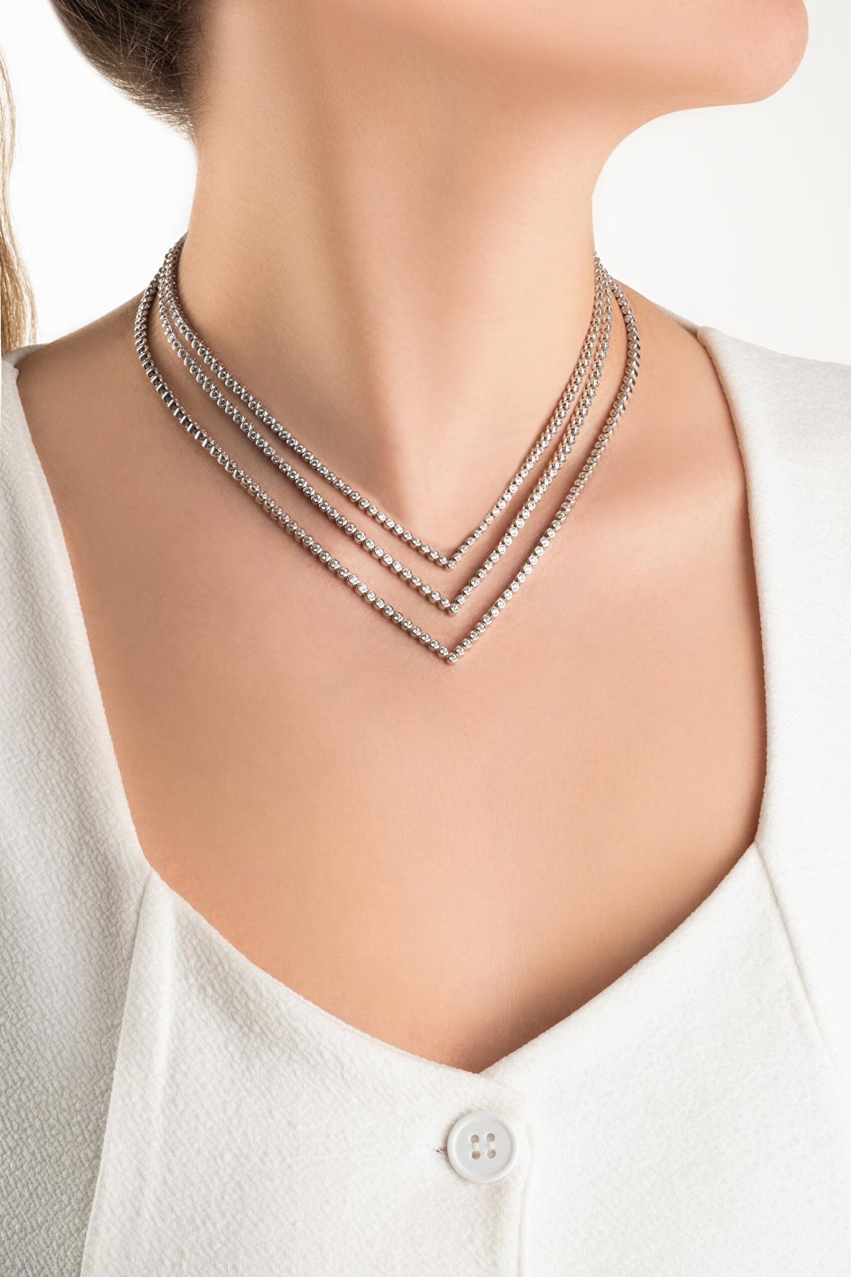 ⁠ Klasik 18 Ayar Beyaz Altın Kaplama Gümüş Su Yolu Gerdanlık_6}