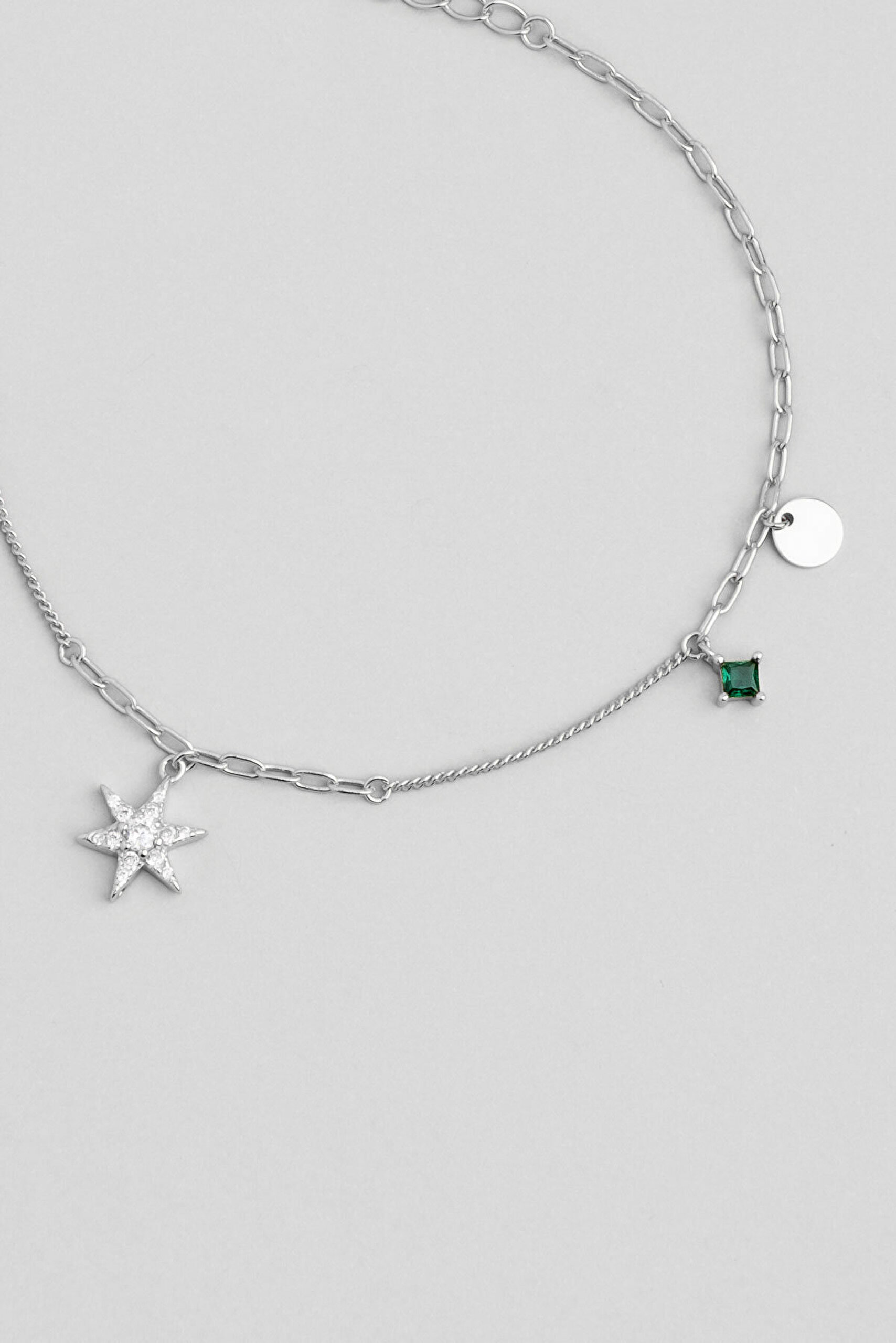Star 18 Ayar Beyaz Altın Kaplama 20 Cm Gümüş Minimal Bileklik - 1
