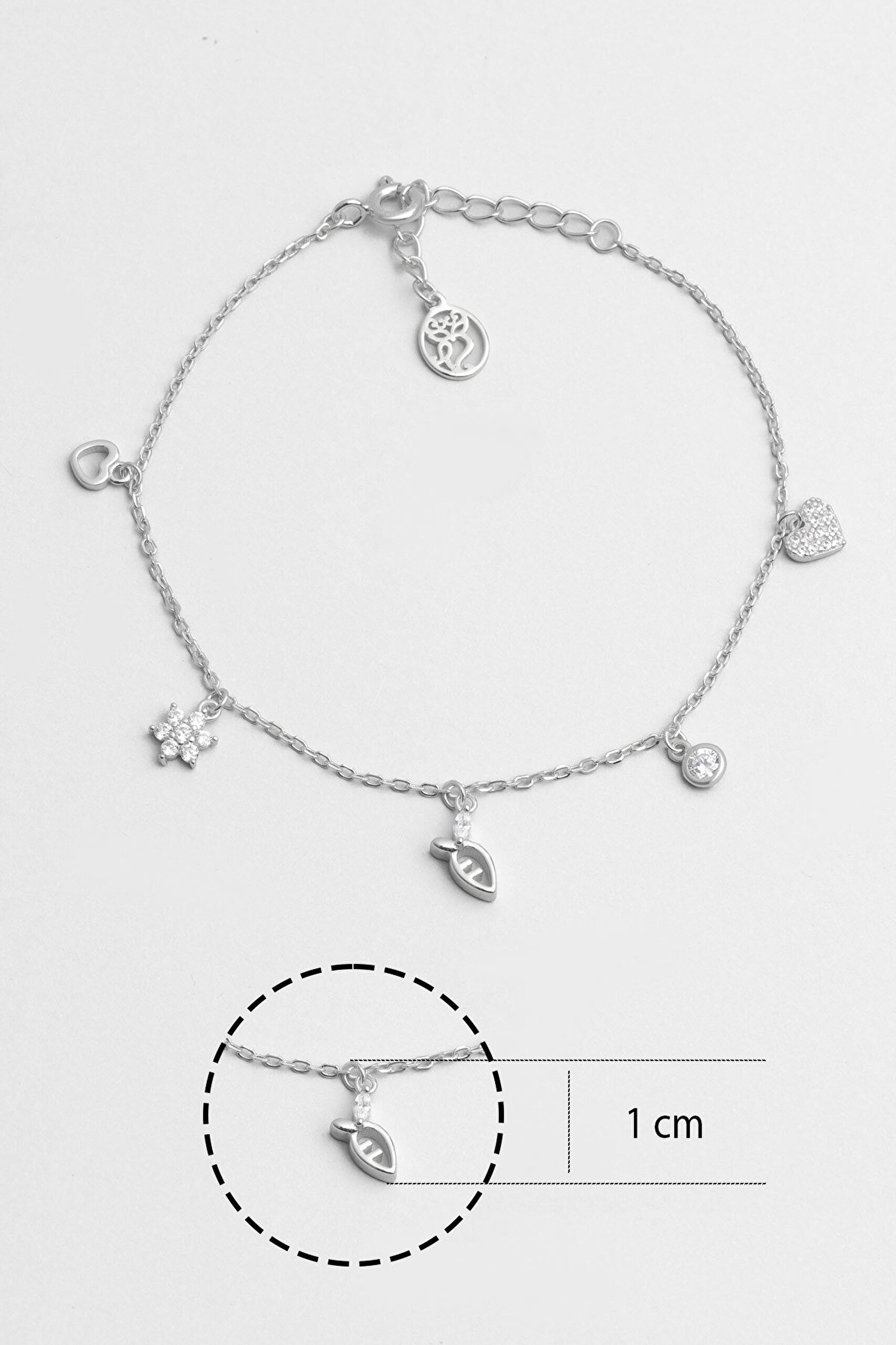 Şanslı Kalp 18 Ayar Beyaz Altın Kaplama 19 Cm Gümüş Minimal Bileklik - 2