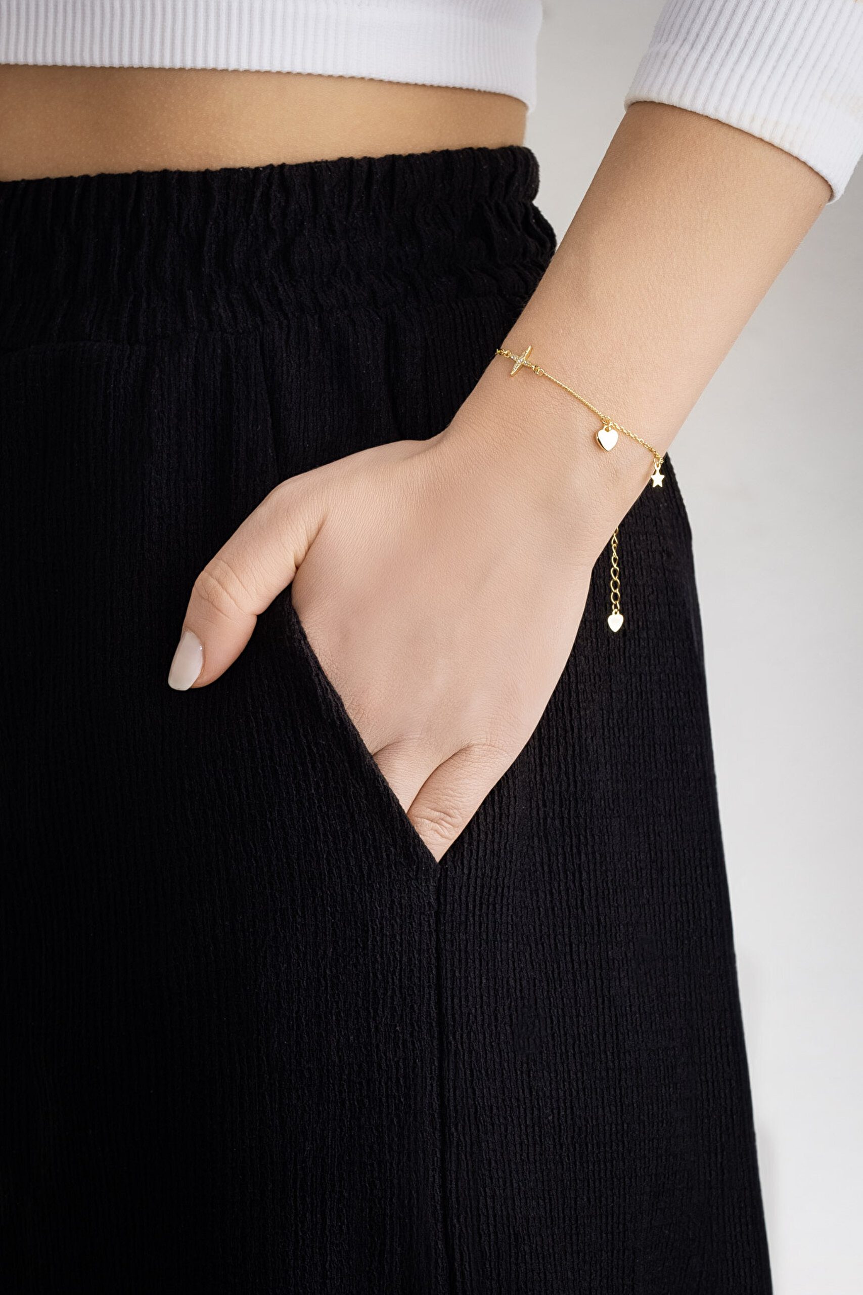 ⁠ Minimal İkonlar 18 Ayar Sarı Altın Kaplama 20 Cm Gümüş Minimal Bileklik_2}