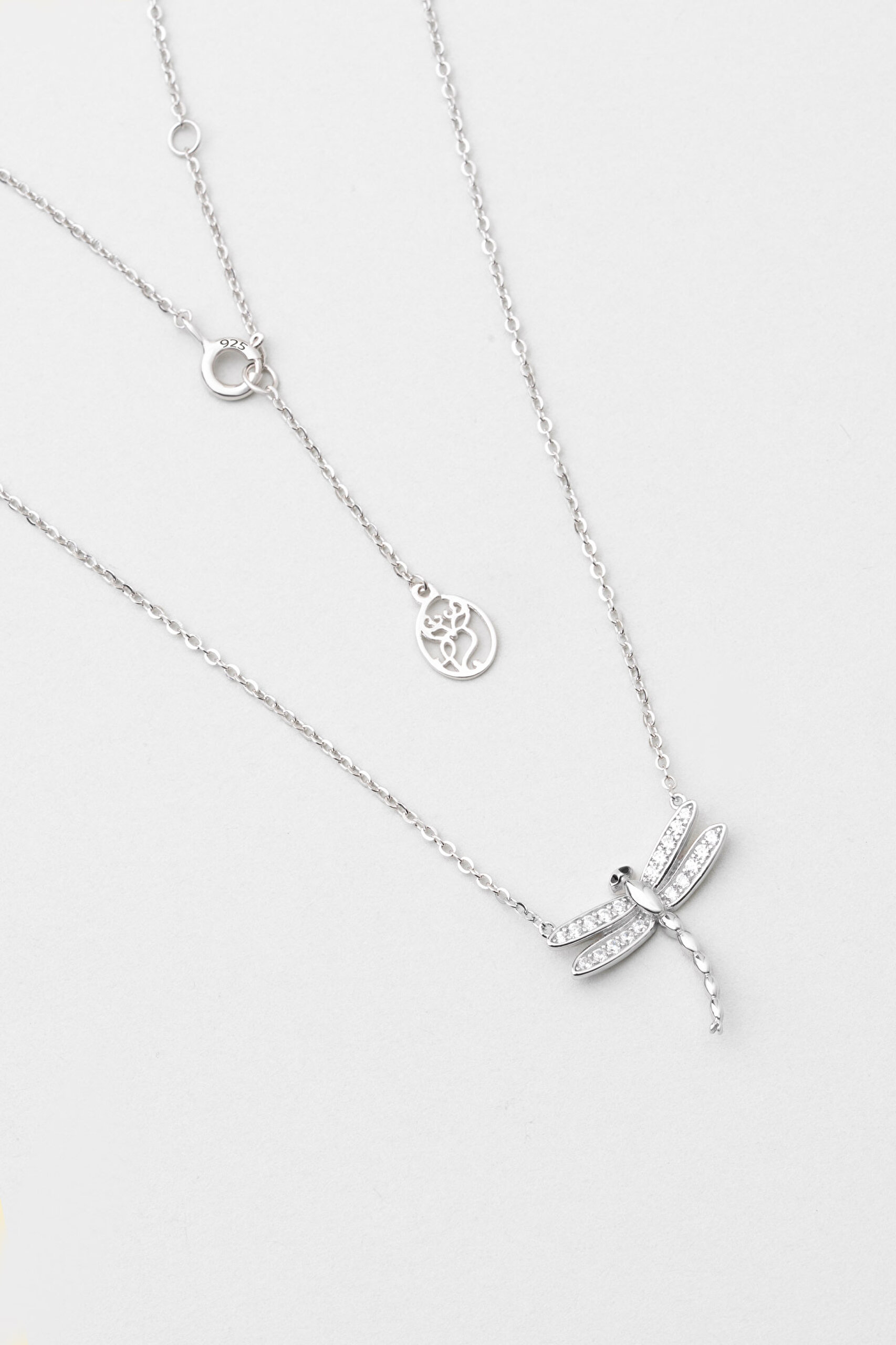 ⁠ Beyaz Taşlı 18 Ayar Beyaz Altın Kaplama 45 Cm Gümüş Yusufçuk Kolye_0}