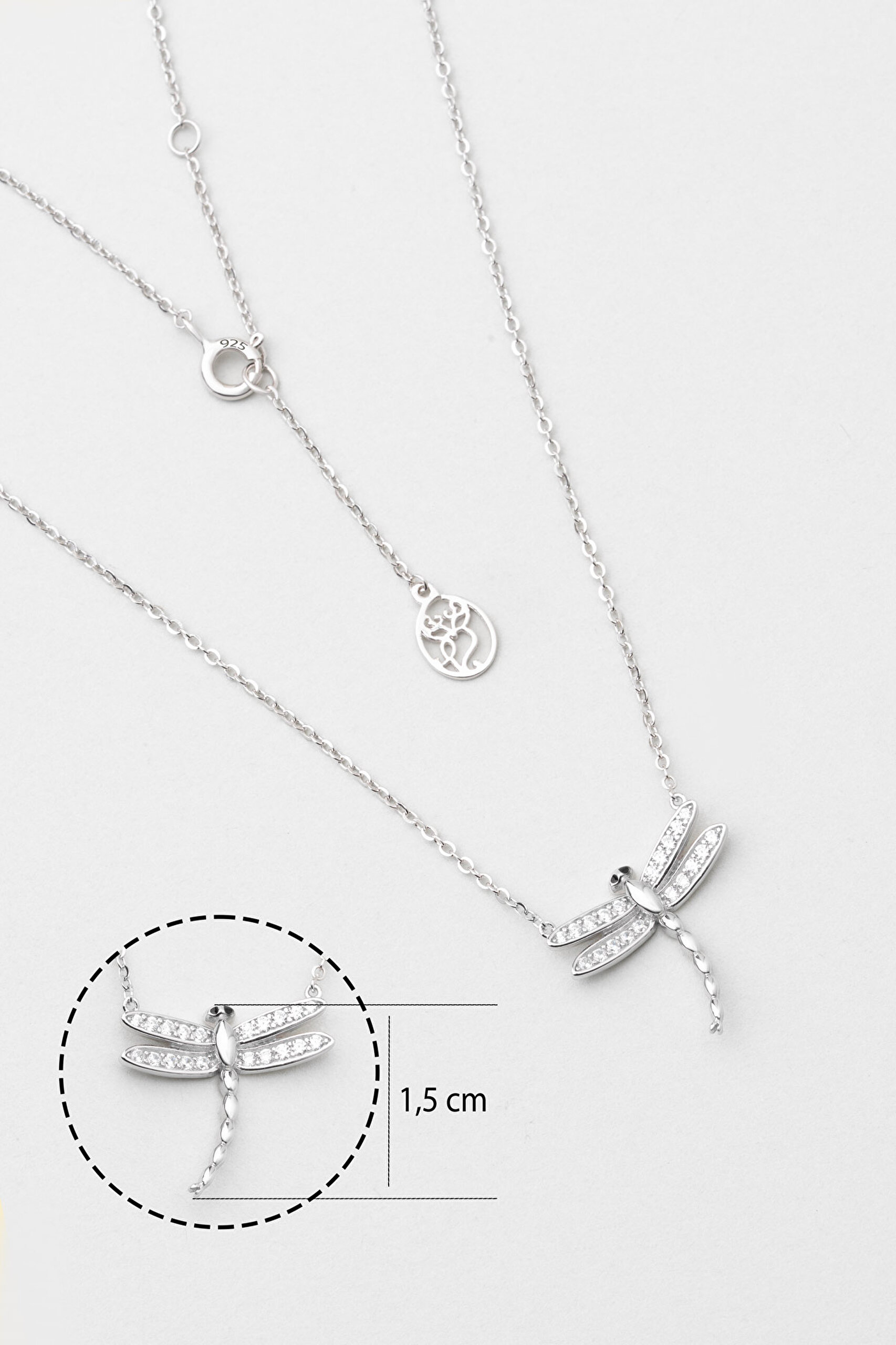 ⁠ Beyaz Taşlı 18 Ayar Beyaz Altın Kaplama 45 Cm Gümüş Yusufçuk Kolye_2}