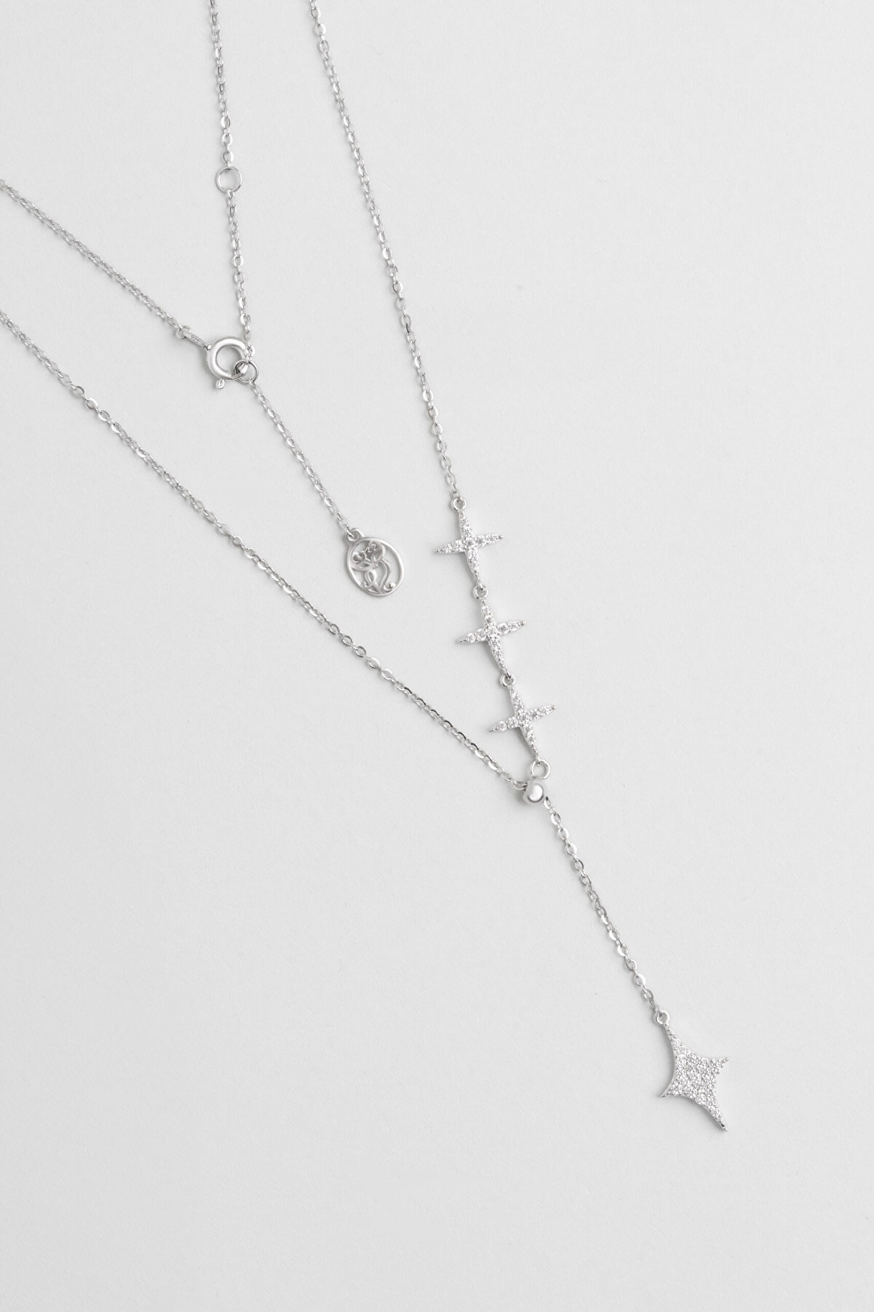 Yıldız Geçidi 18 Ayar Beyaz Altın Kaplama 45 Cm Gümüş Y Kolye - 0