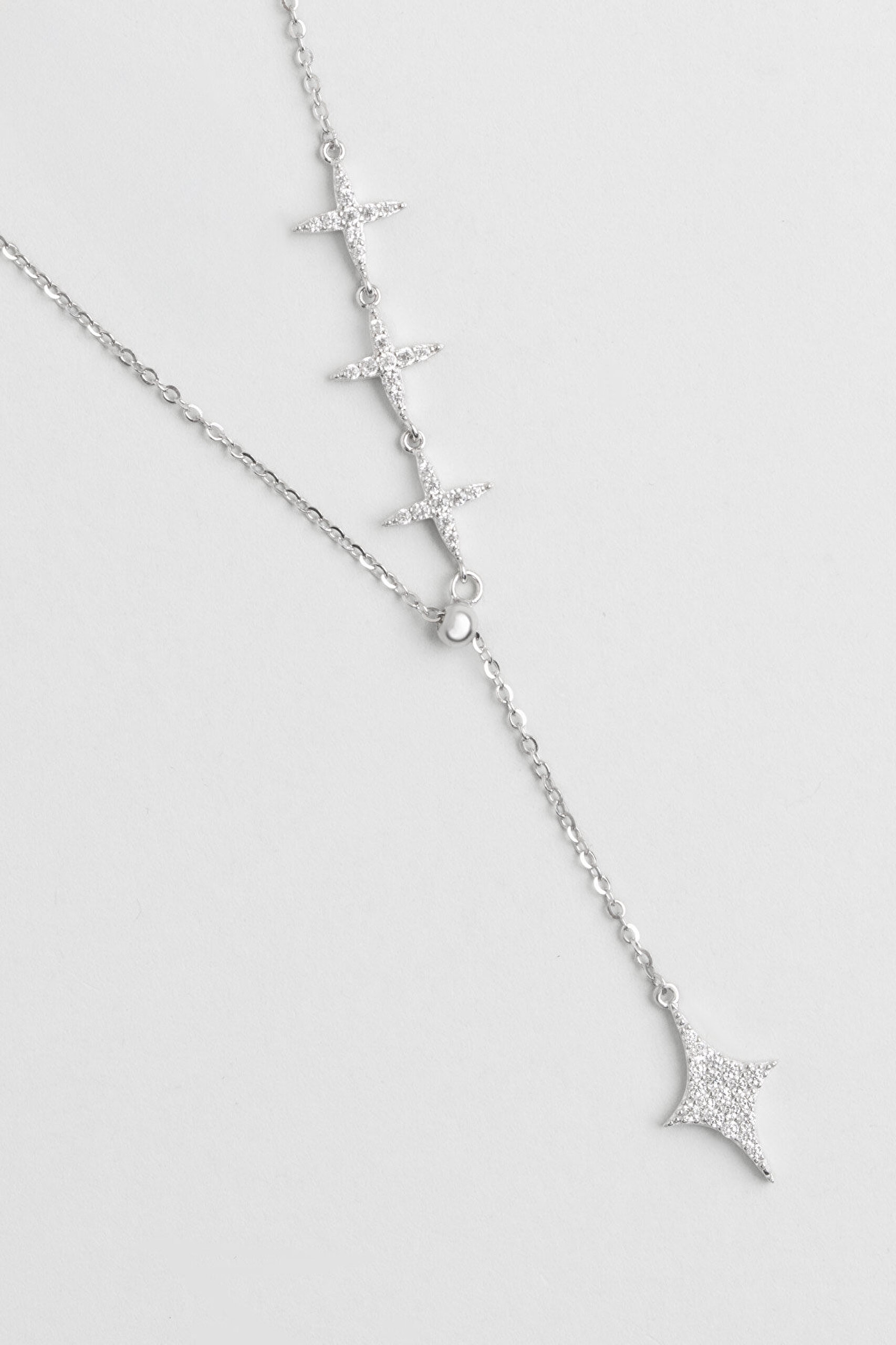 Yıldız Geçidi 18 Ayar Beyaz Altın Kaplama 45 Cm Gümüş Y Kolye - 4