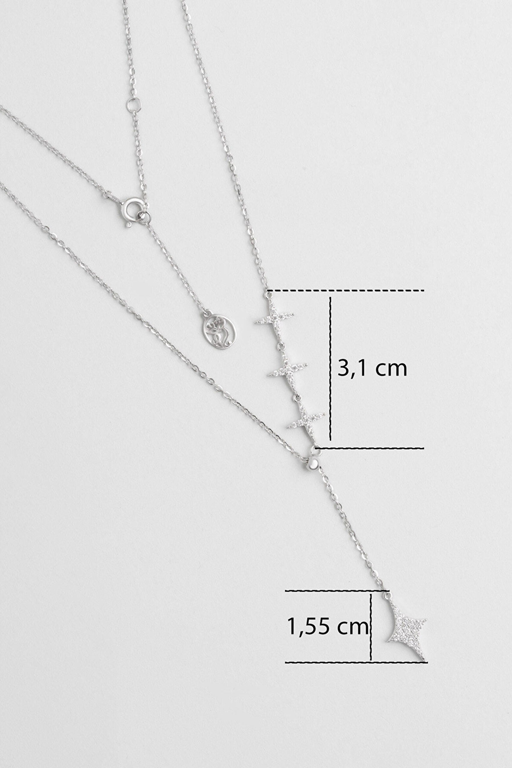 Yıldız Geçidi 18 Ayar Beyaz Altın Kaplama 45 Cm Gümüş Y Kolye - 2