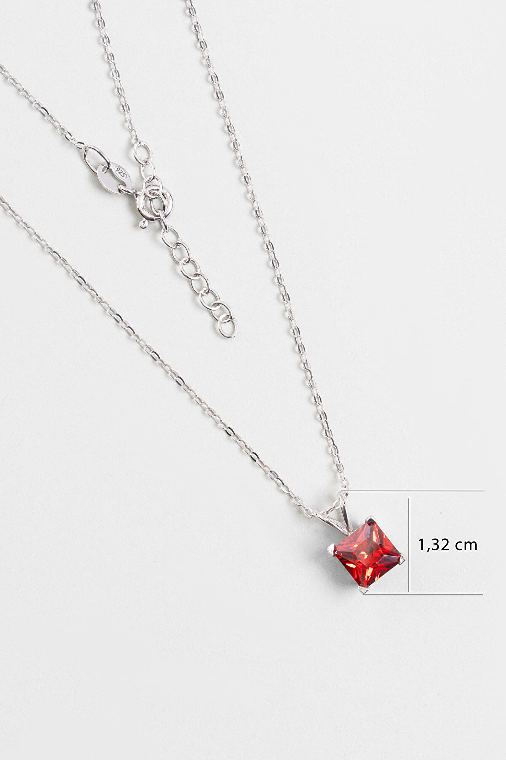 Kırmızı Taşlı 18 Ayar Beyaz Altın Kaplama 43 Cm Gümüş Kolye - 2