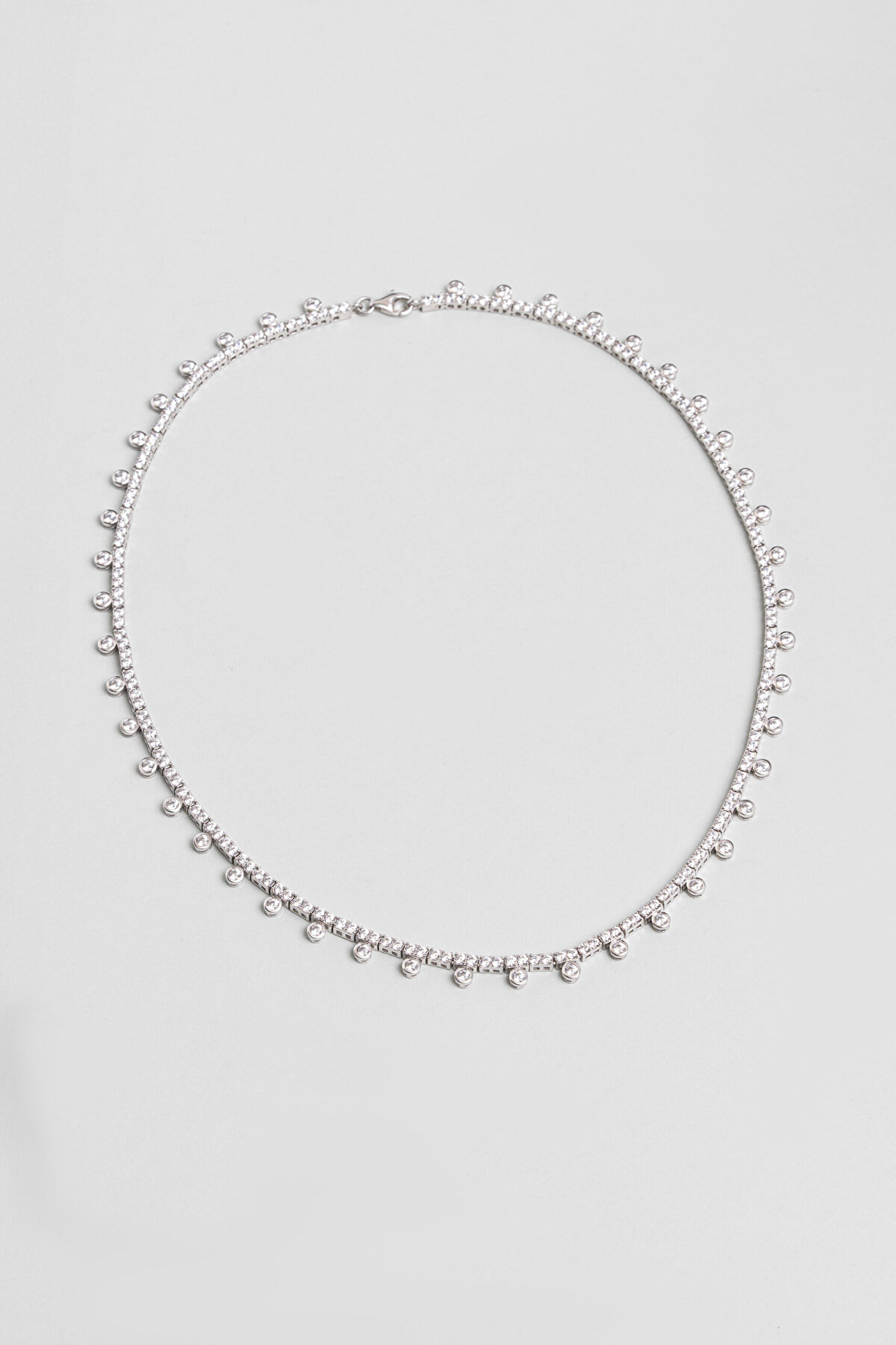 18 Ayar Beyaz Altın Kaplama Gümüş 43 Cm Tasarım Kolye - 3