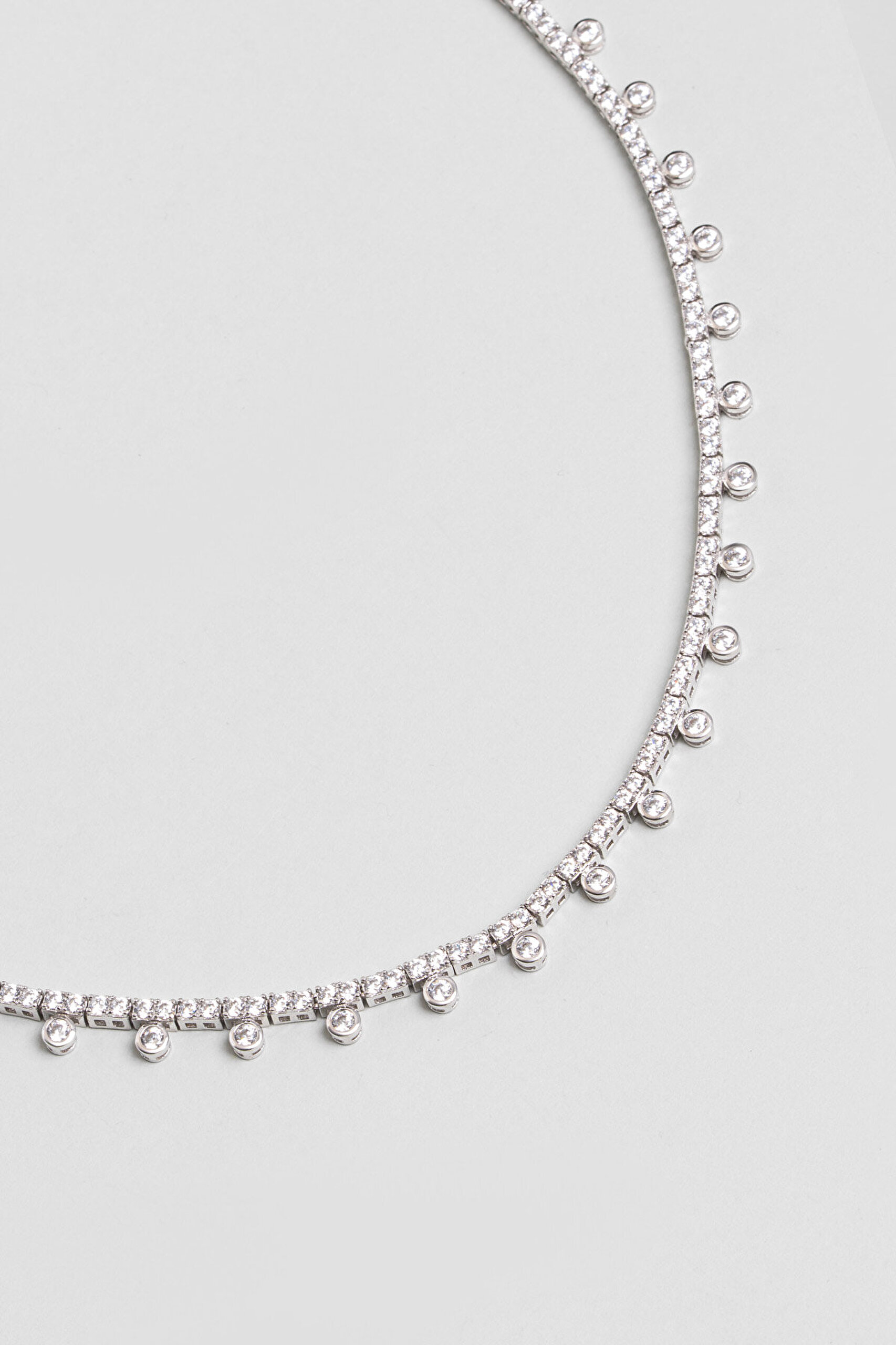 18 Ayar Beyaz Altın Kaplama Gümüş 43 Cm Tasarım Kolye - 4