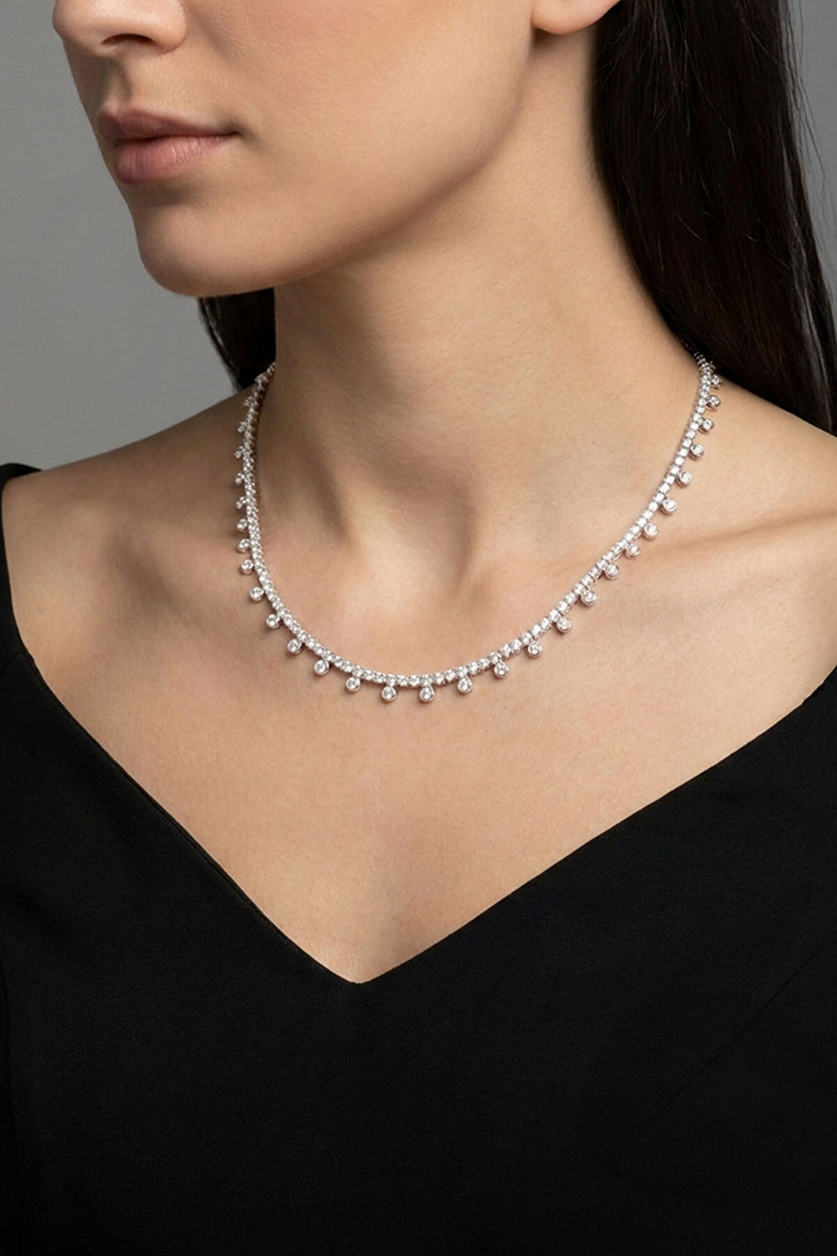 18 Ayar Beyaz Altın Kaplama Gümüş 43 Cm Tasarım Kolye - 0