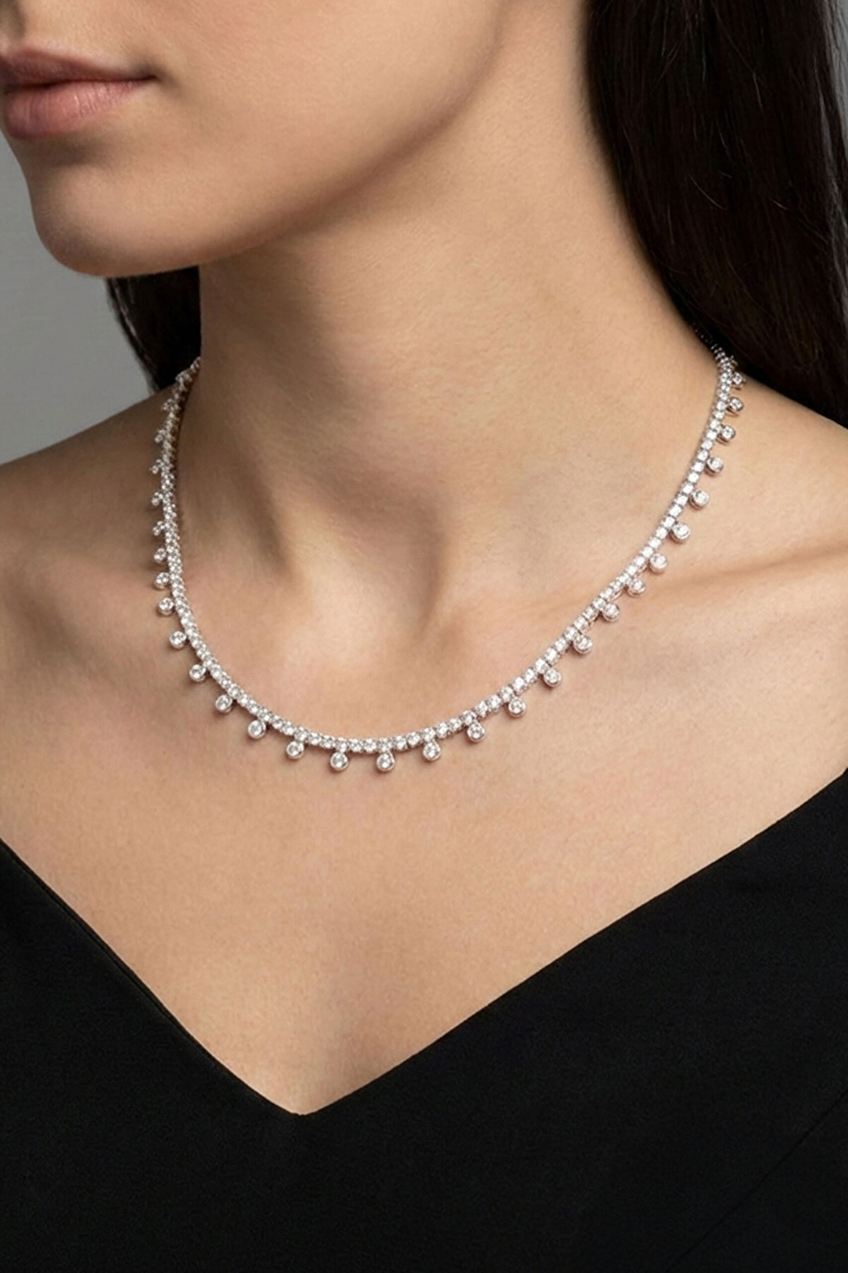 18 Ayar Beyaz Altın Kaplama Gümüş 43 Cm Tasarım Kolye - 2