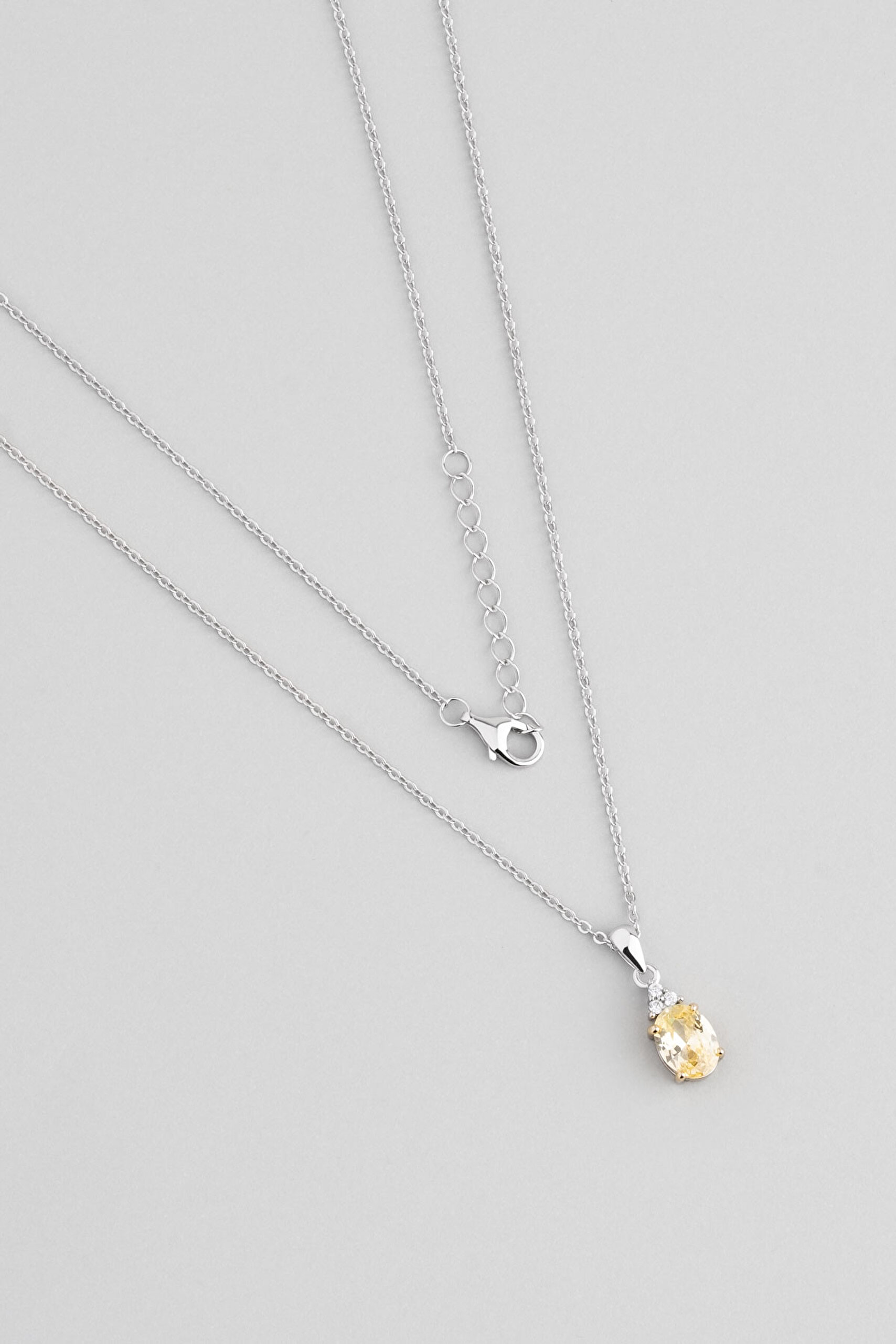 ⁠ Minimal Renkler 18 Ayar Beyaz Altın Kaplama 45 Cm Gümüş Tektaş Kolye_0}