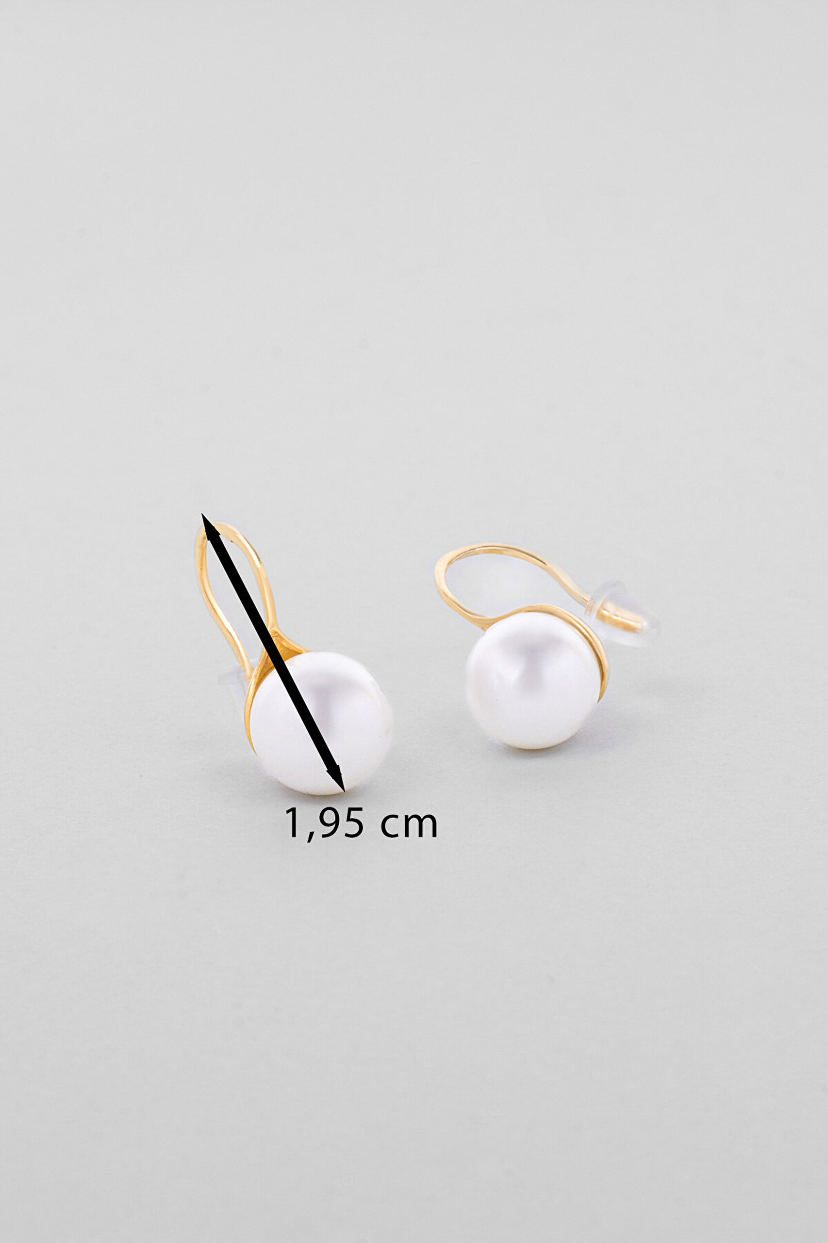 18 Ayar Sarı Altın Kaplama Gümüş İnci Küpe - 2