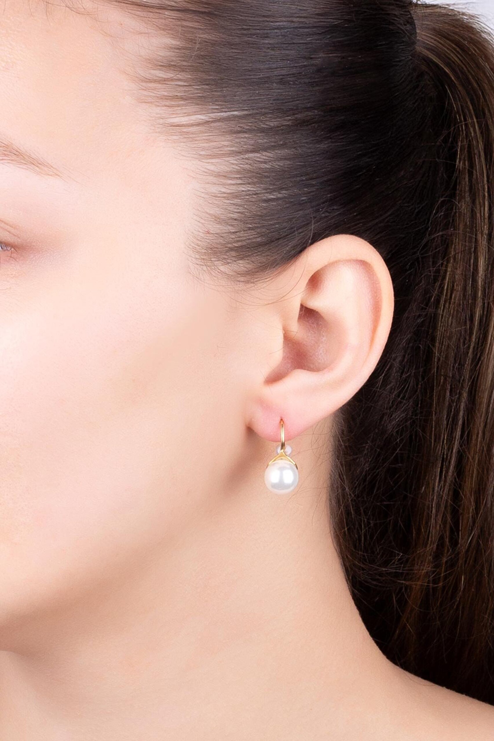 18 Ayar Sarı Altın Kaplama Gümüş İnci Küpe - 1