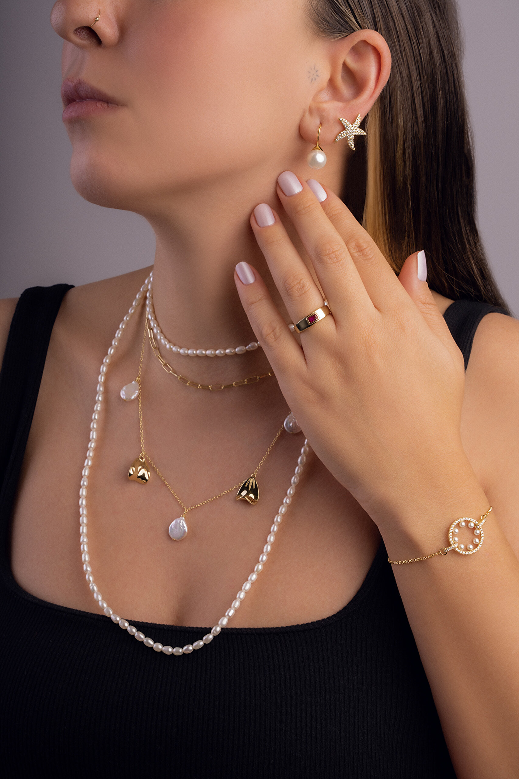 ⁠ 18 Ayar Sarı Altın Kaplama Gümüş İnci Küpe_1}