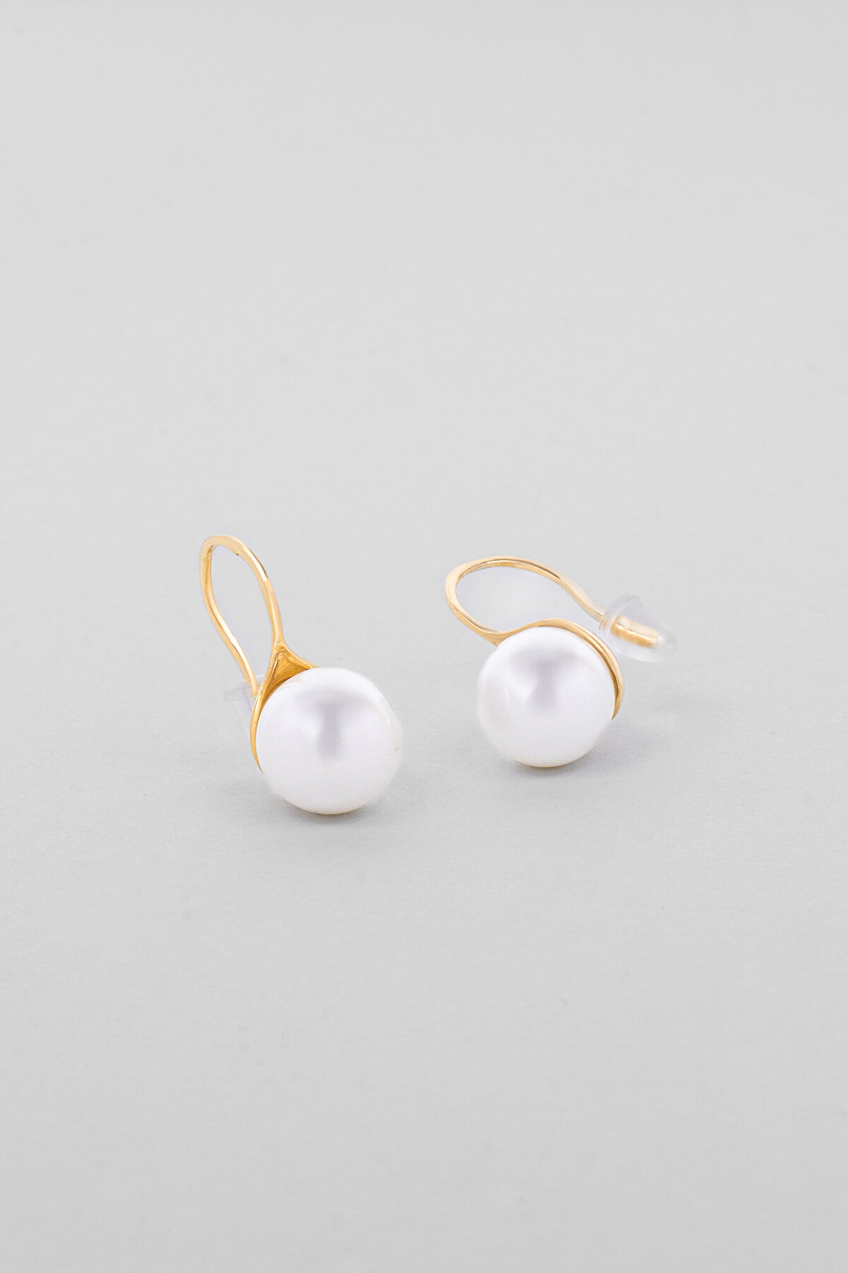 18 Ayar Sarı Altın Kaplama Gümüş İnci Küpe - 0