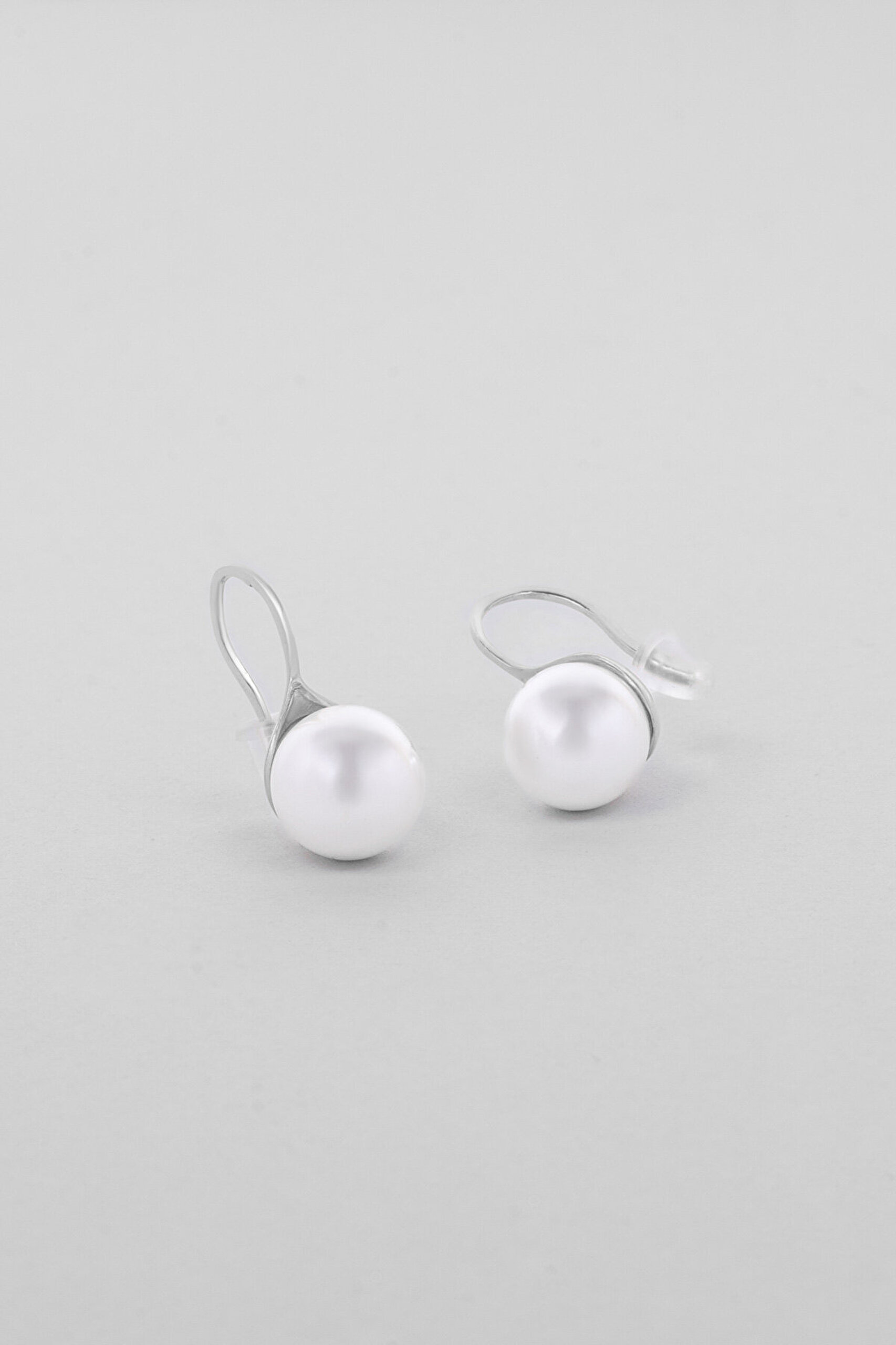 18 Ayar Beyaz Altın Kaplama Gümüş İnci Küpe - 0