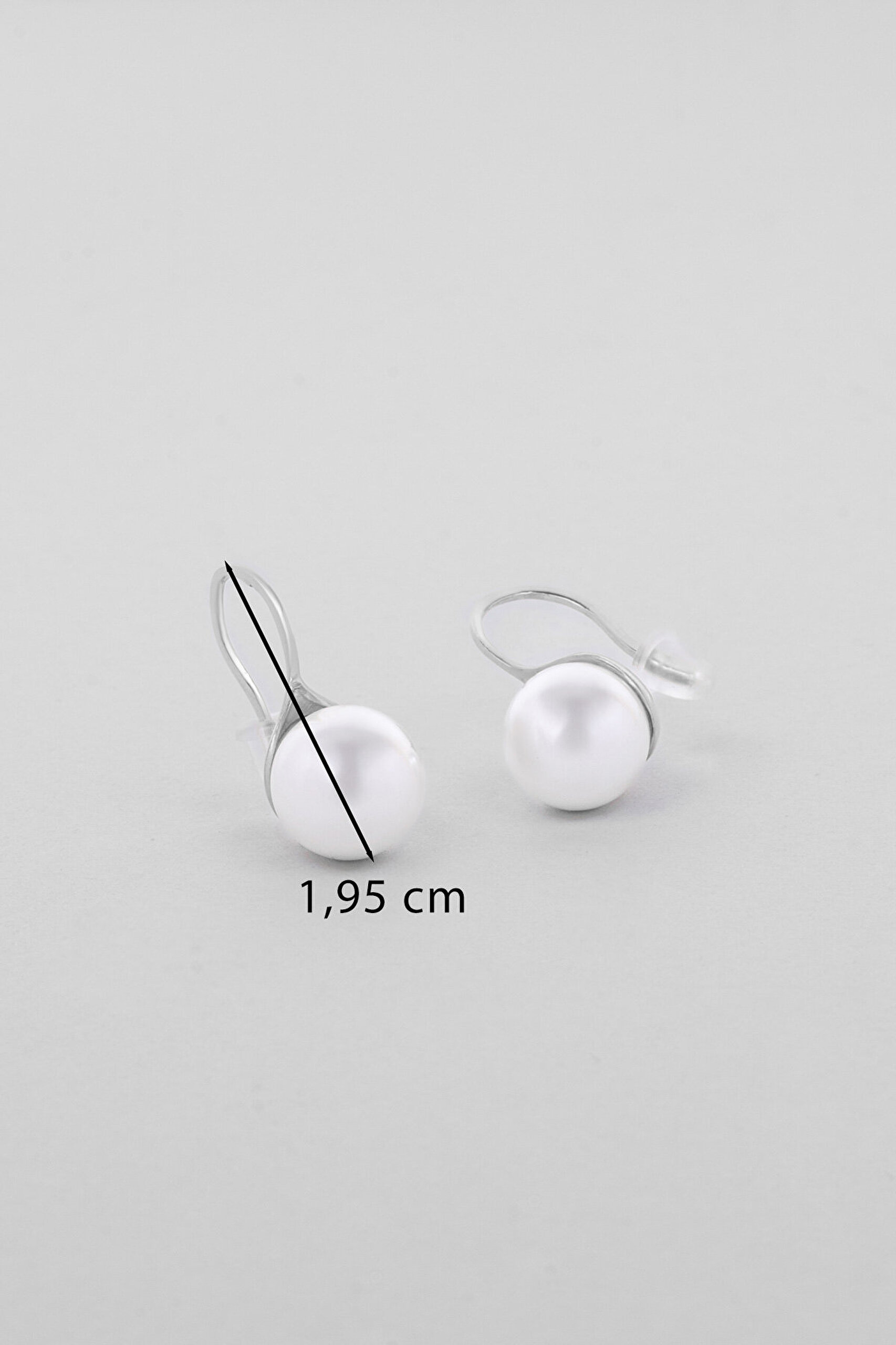 18 Ayar Beyaz Altın Kaplama Gümüş İnci Küpe - 2