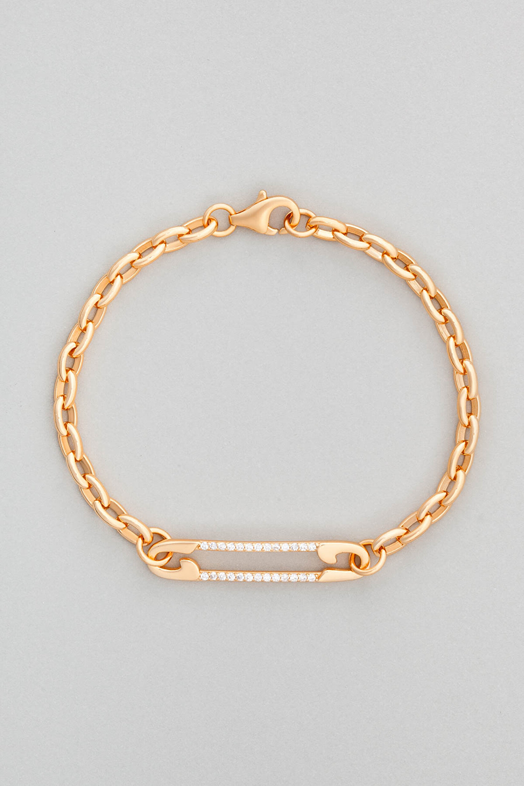 ⁠ Zirkon Taşlı  18 Ayar Rose Altın Kaplama 18 Cm Gümüş Ataç Bileklik_0}