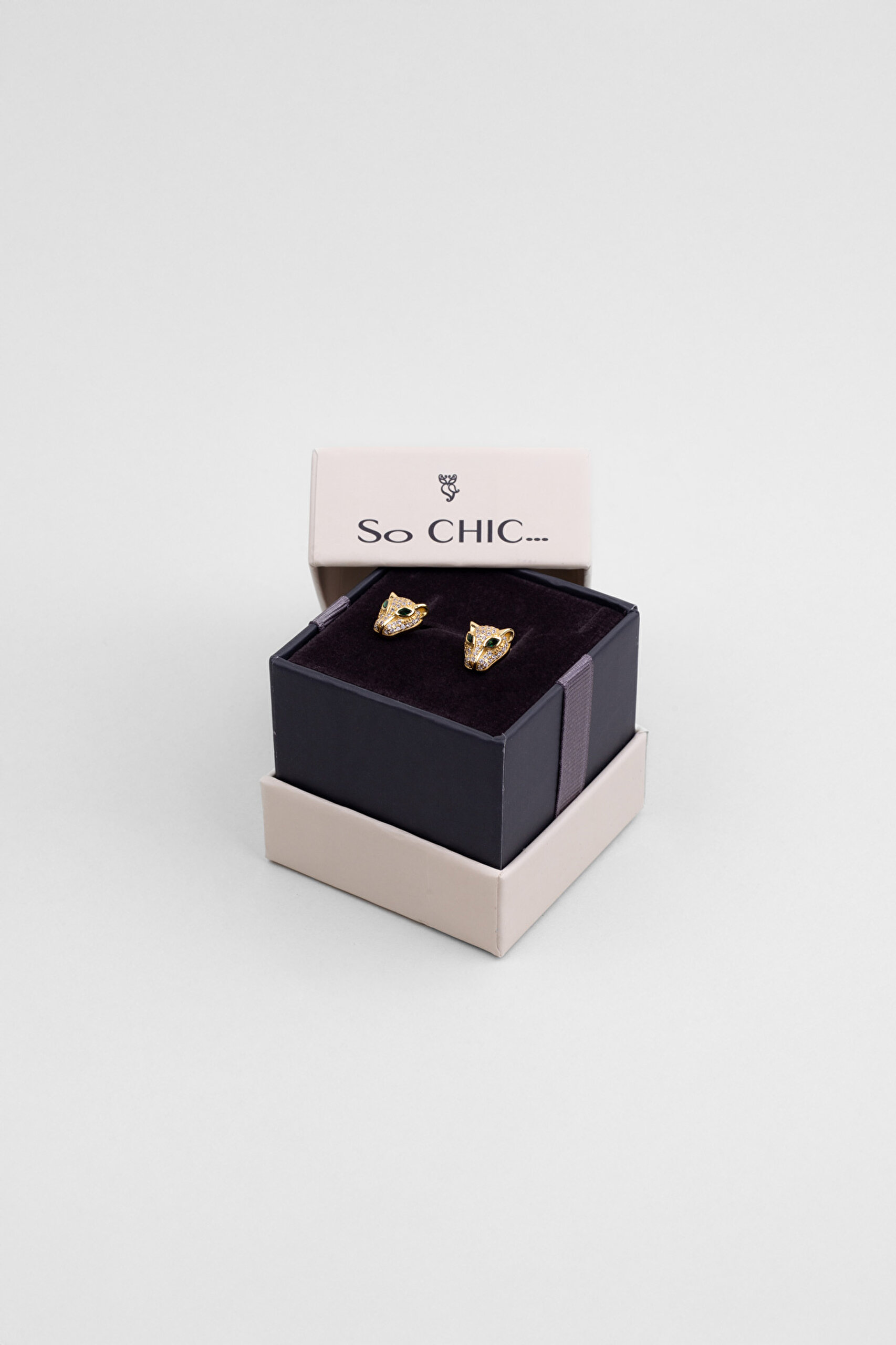 ⁠ Yeşil Gözlü Kaplan 18 Ayar Sarı Altın Kaplama Gümüş Küpe_4}