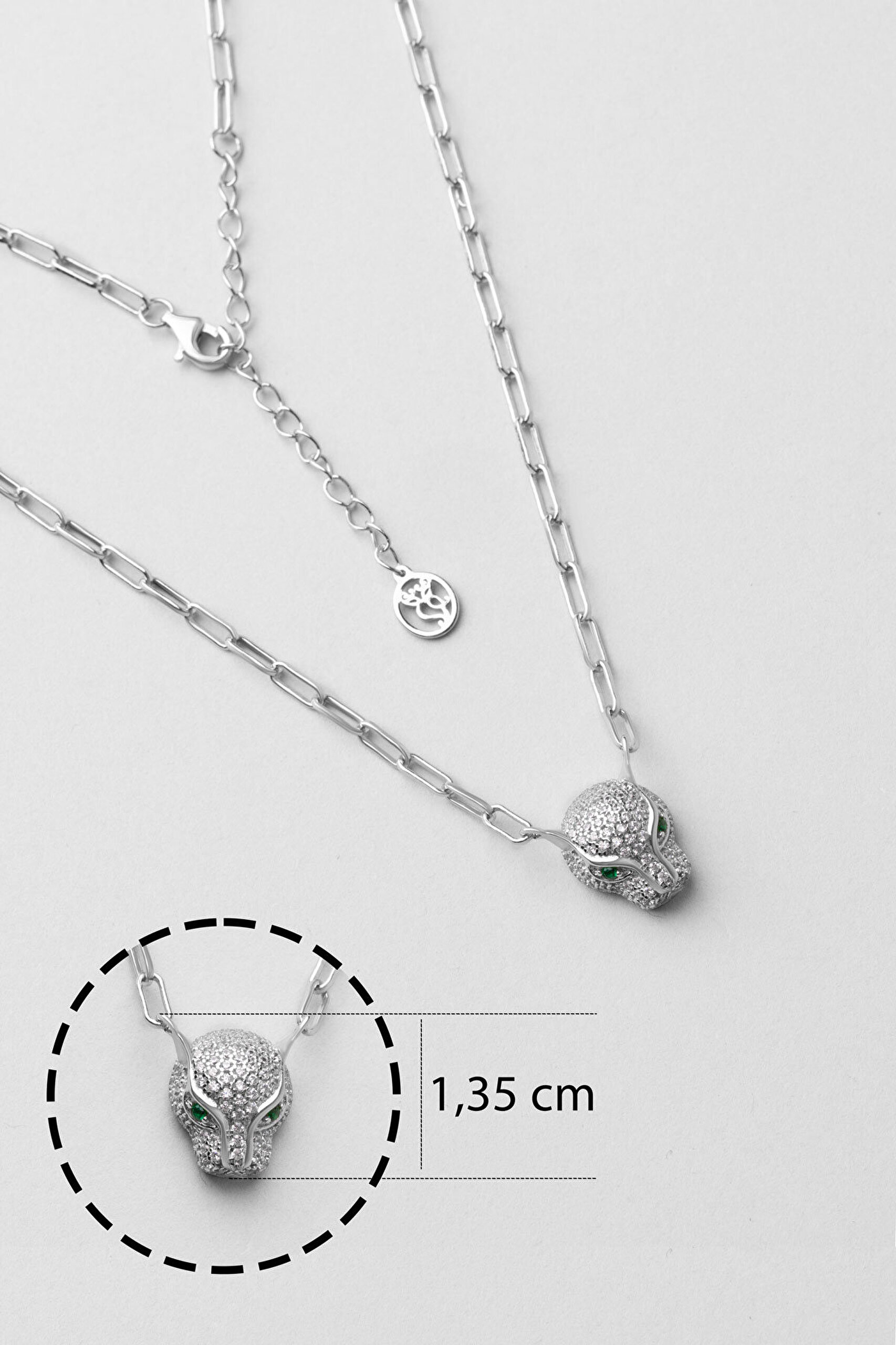 Yeşil Gözlü Kaplan 18 Ayar Beyaz Altın Kaplama 43 Cm Gümüş Kolye - 2